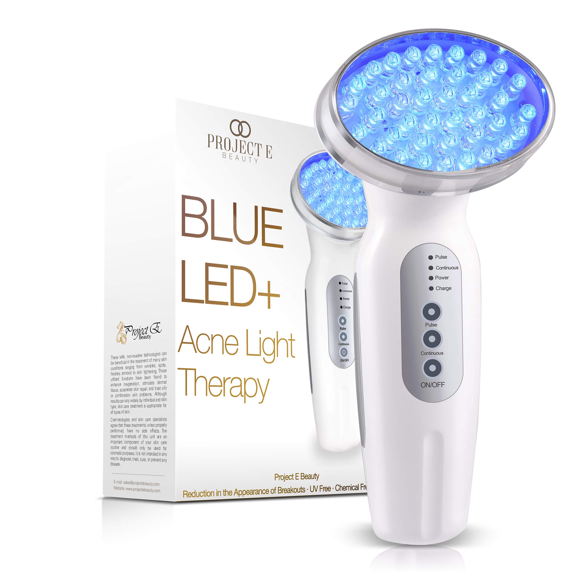 Blue LED+ Acne Light Therapy de Project E Beauty | Anti-acné | Réduit les Taches | Calme l'Inflammation et la Peau Sensible | Enleve les Imperfections | Pour les Eruptions Cutanées et la Peau Grasse