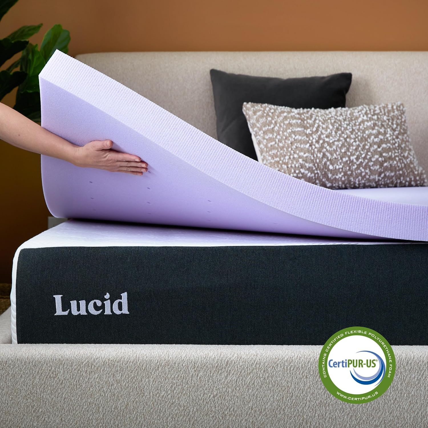 Lucid® 3" Lavender Memory Foam Mattress Topper – CertiPUR-US®, Queen