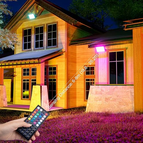 Miniatura 8 de Luz de inundación LED de 50 W para exteriores, luces de inundación RGB blancas cálidas de 2700 K con control remoto, luces exteriores que cambian de