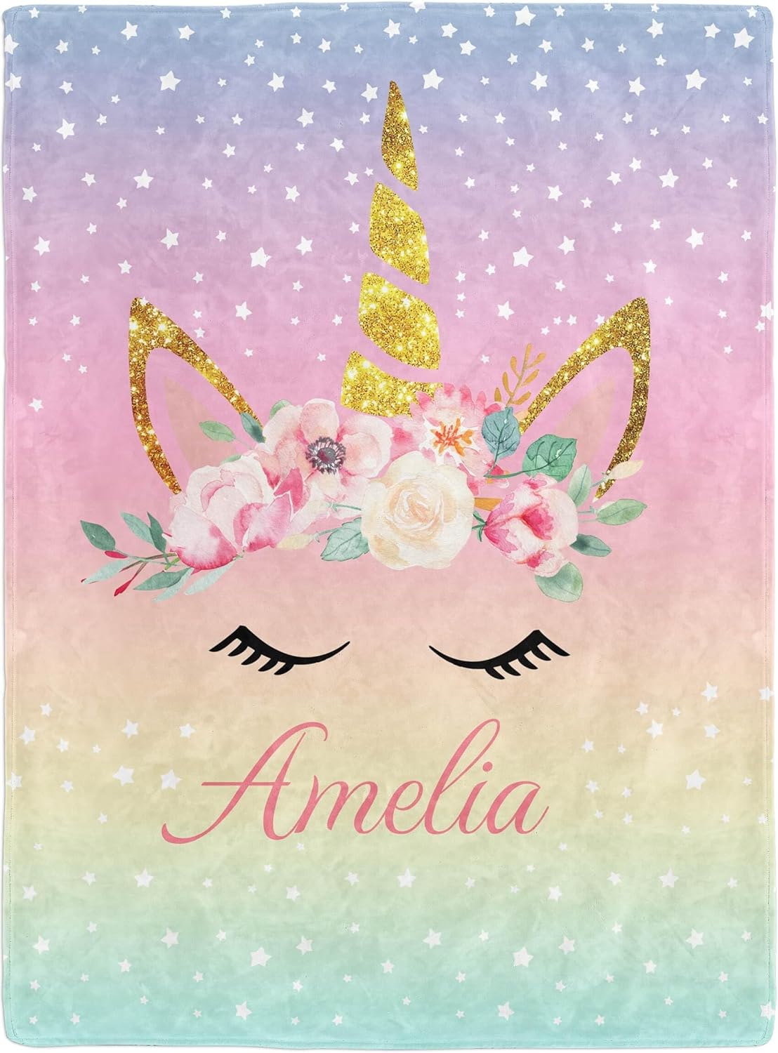 Personalized Baby Blankets for Girls with Name, Unicorns and Rainbows - Customized Blankets for Baby Shower, Birthday, Christmas - Personalized Baby Gifts