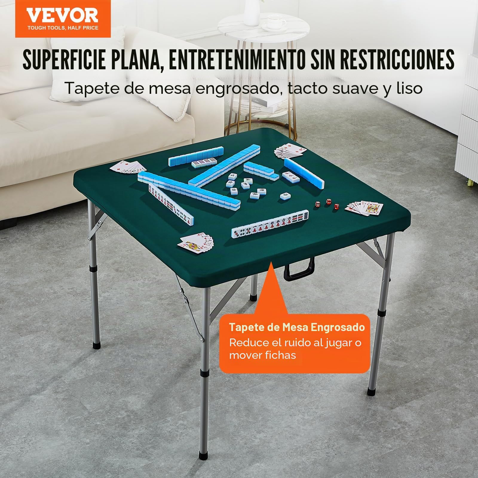 VEVOR Mesa Mahjong, Mesa de Cartas Plegable por la Mitad para 4 Jugadores con Tablero Verde, Mesa de Dominó Cuadrada Plegable Portátil con Asa de Transporte para Acampar al Aire Libre, Fiesta
