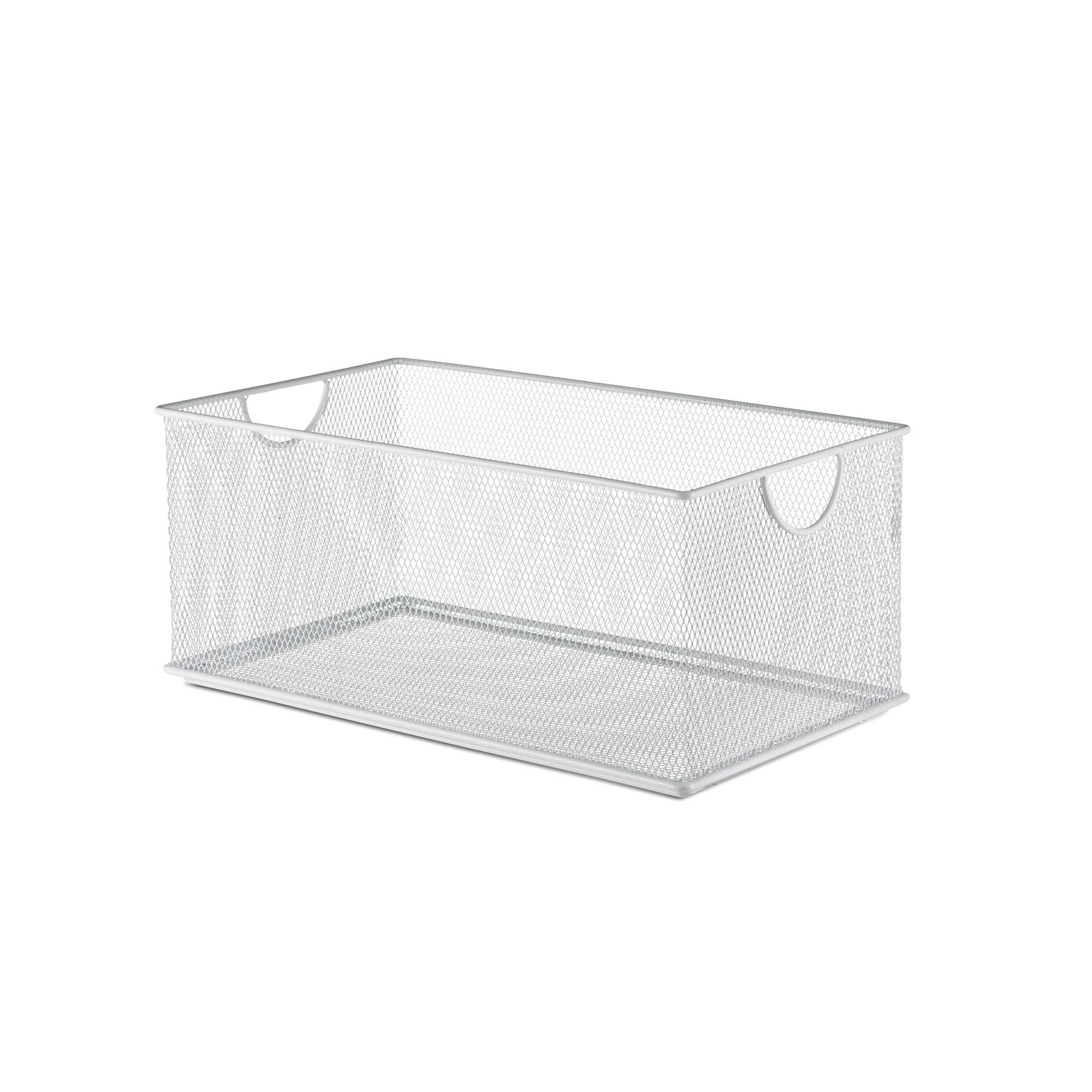 Design Ideas Mesh Stacking Bin, 8" x 14" x 6" Metal Shelving Storage Container Organizer, White