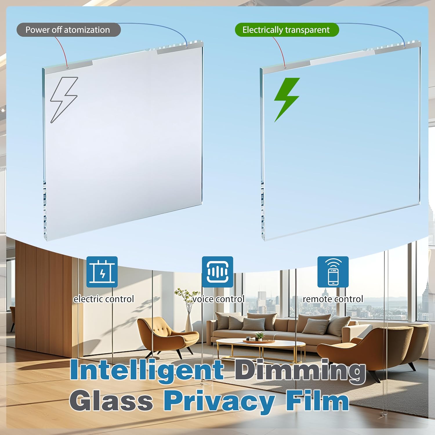PDLC Smart Film Switchable Window Privacy Film, Clear to Opaque Electric Smart Glass Film for Windows & Glass Doors, with Remote for Home Office, Partitions & Projection W24.5''*H63''