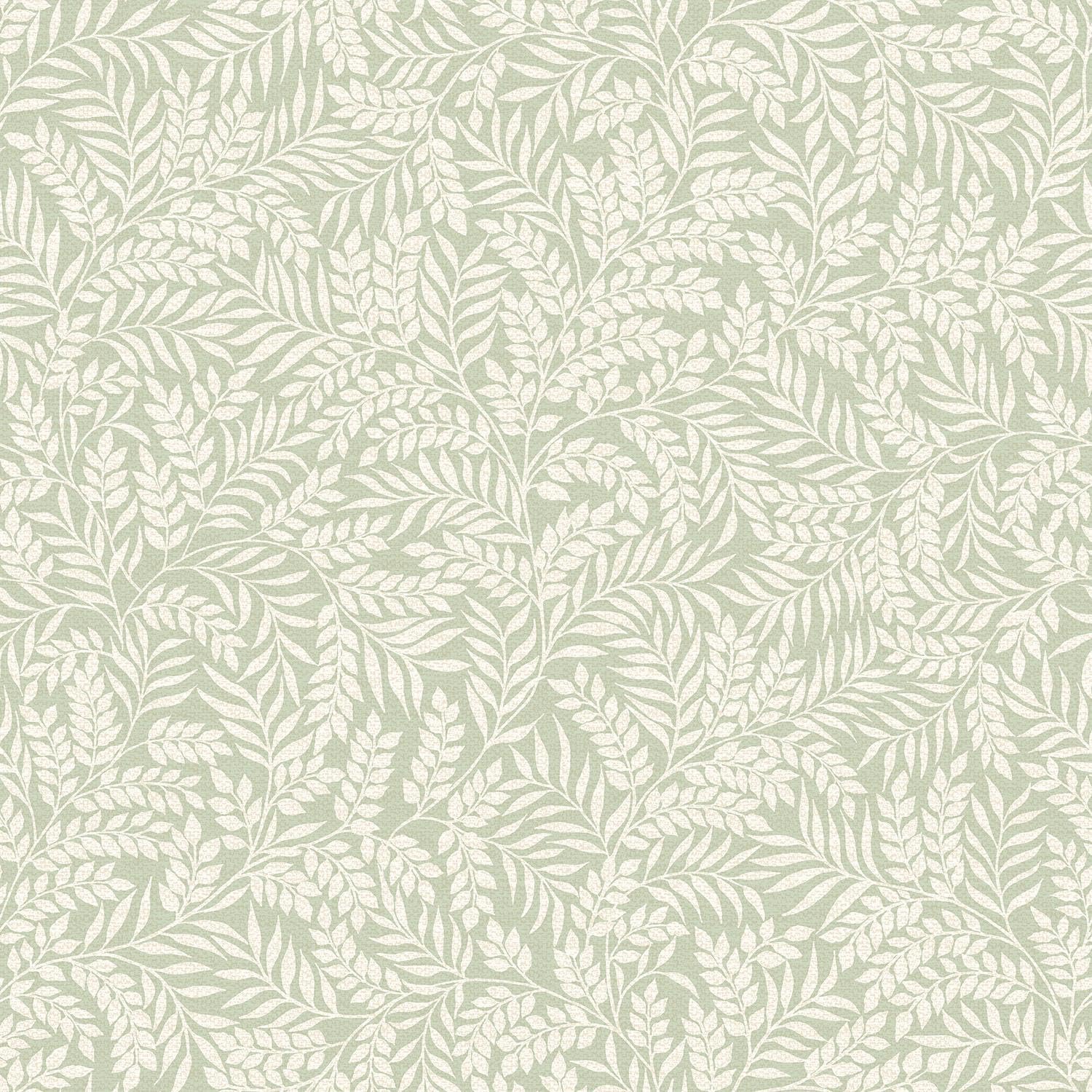 Mini Leaf Sage Green Wallpaper - Naturistic Leaves Botanical Trail - Trendy Stylish Feature Wall