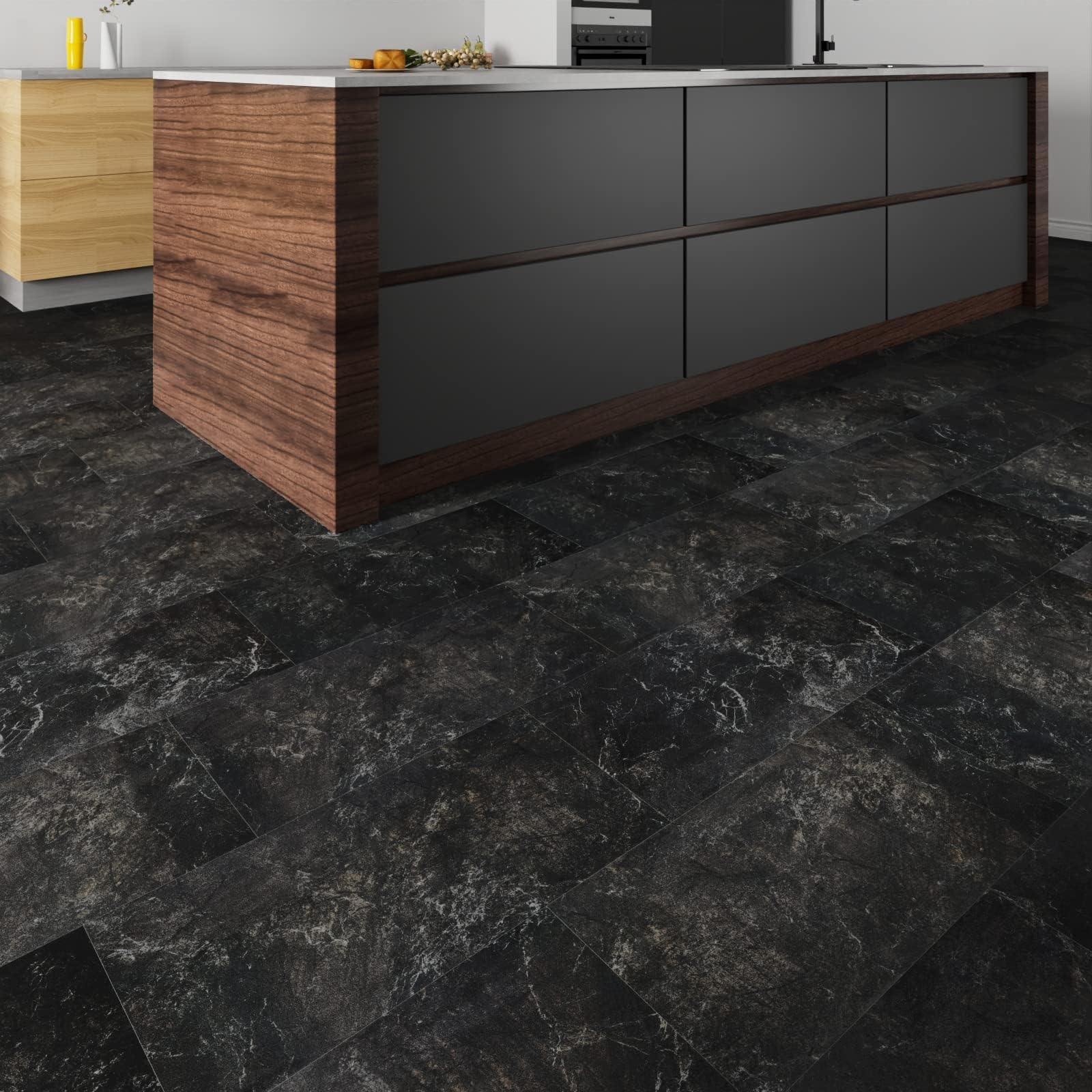 Stickyart Pvc Bodenbelag Meterware Schwarz Marmor Rolle Rutschfest 60cmX30cm Fliesenaufkleber Badezimmer Klebefliesen Küche Schwarz Wandfliesen Aufkleber PVC Bodenbelag Selbstklebend 15 Stück