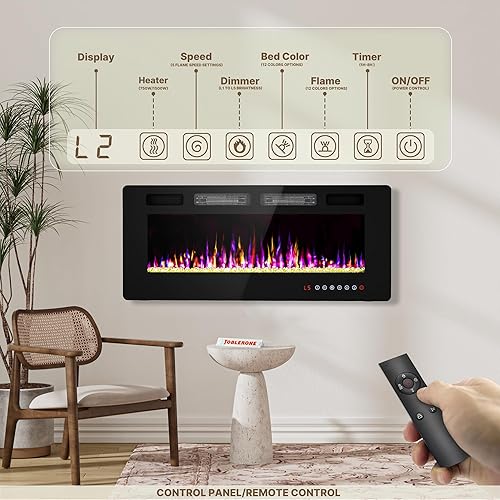 Miniatura 5 de Chimenea eléctrica ultrafina de 42 pulgadas, montada en la pared e independiente, inserto de chimenea LED, chimenea de pared para sala de