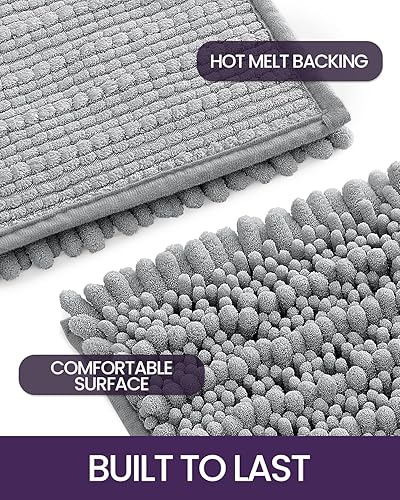 Miniatura 6 de DEXI Tapete de baño antideslizante, absorbente y suave, lavable de felpilla para bañera, inodoro, ducha, entrada, 20 x 32 pulgadas, color gris