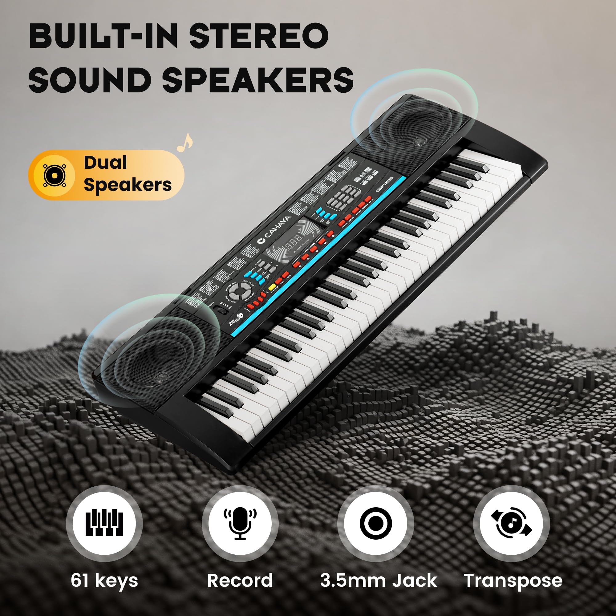 CAHAYA Tastiera Musicale 61 Tasti - Set di Pianoforte Elettrico per Principianti con Supporto, Sgabello, 1 Microfono, Altoparlanti Integrati, 3 Modalità Didattiche, Tastiera Elettronica Portatile con