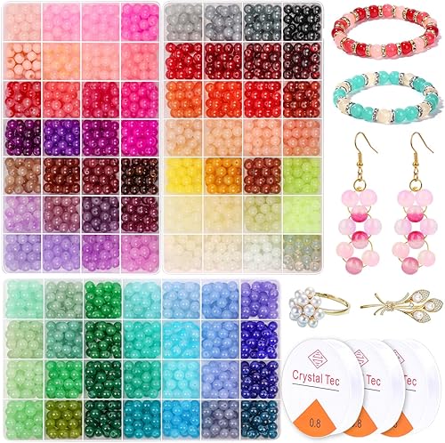 shynek 2100 cuentas redondas de vidrio de 0.315 pulgadas para pulseras, cuentas de cristal de 84 colores para fabricación de joyas y manualidades