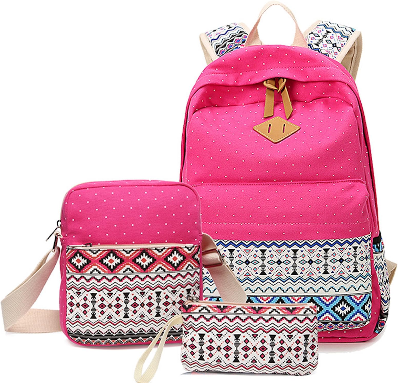 WSLCN Canvas Backpacks Set Girls School Bags Zipped Daypack Travel Satchel Shoulder Messenger Bag Kids Shoulder Bag Rucksack Laptop Casual Shoulder Bag Pencil Case
