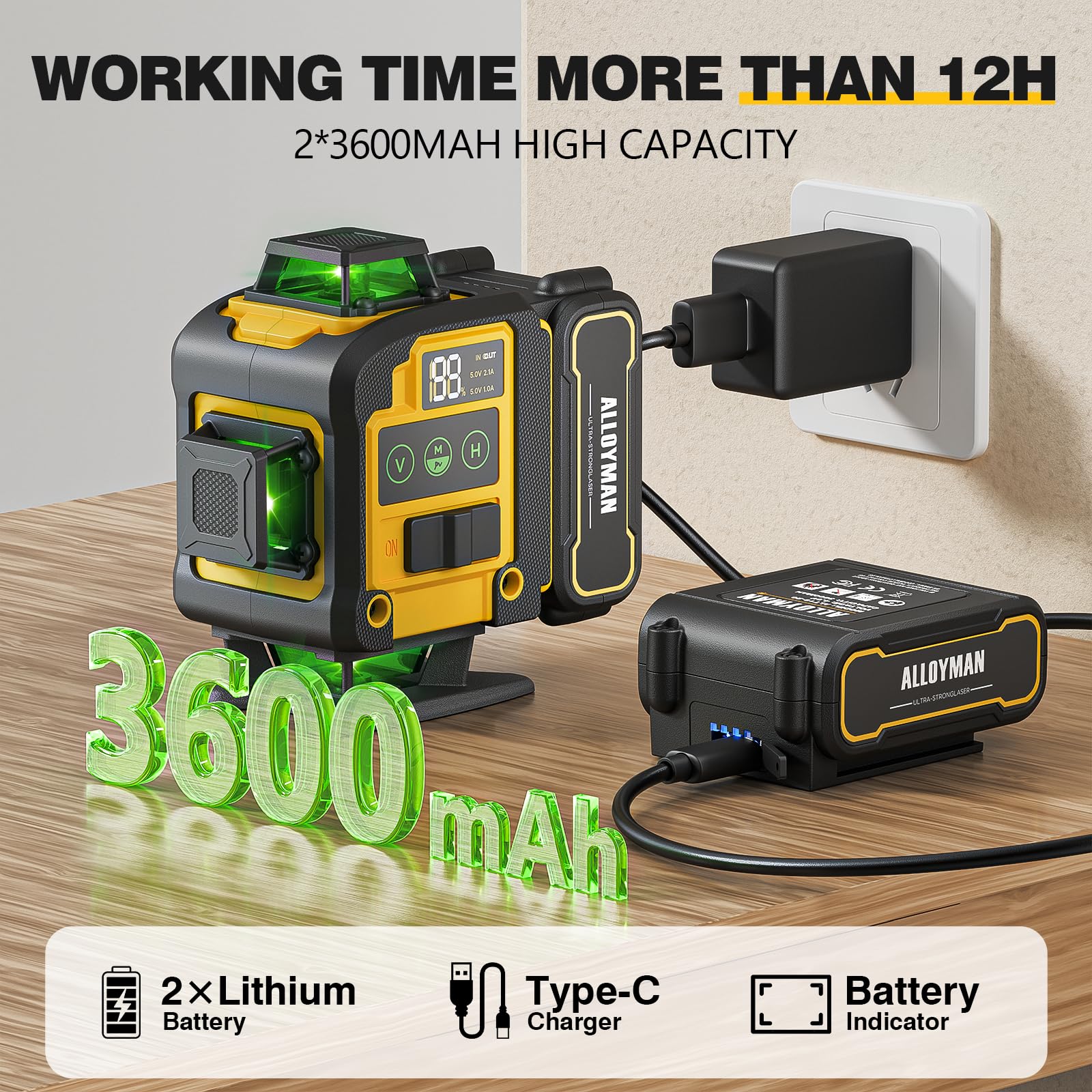Alloyman Laser Level with Tripod, Laser Level 4× 360° Self Leveling — Amazon image 7