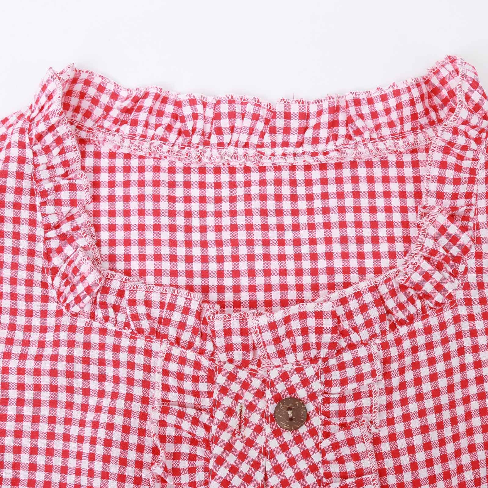 Trachtenbluse Damen Kariert, TrachtenShirt Damen Kurzarm Rot Weiß/Blau Weiß Puffärmel Trachtenblusen Edler Kordelzug Mit Rundhalsausschnitt Karohemd Für Bierfest Oktoberfest Karneval