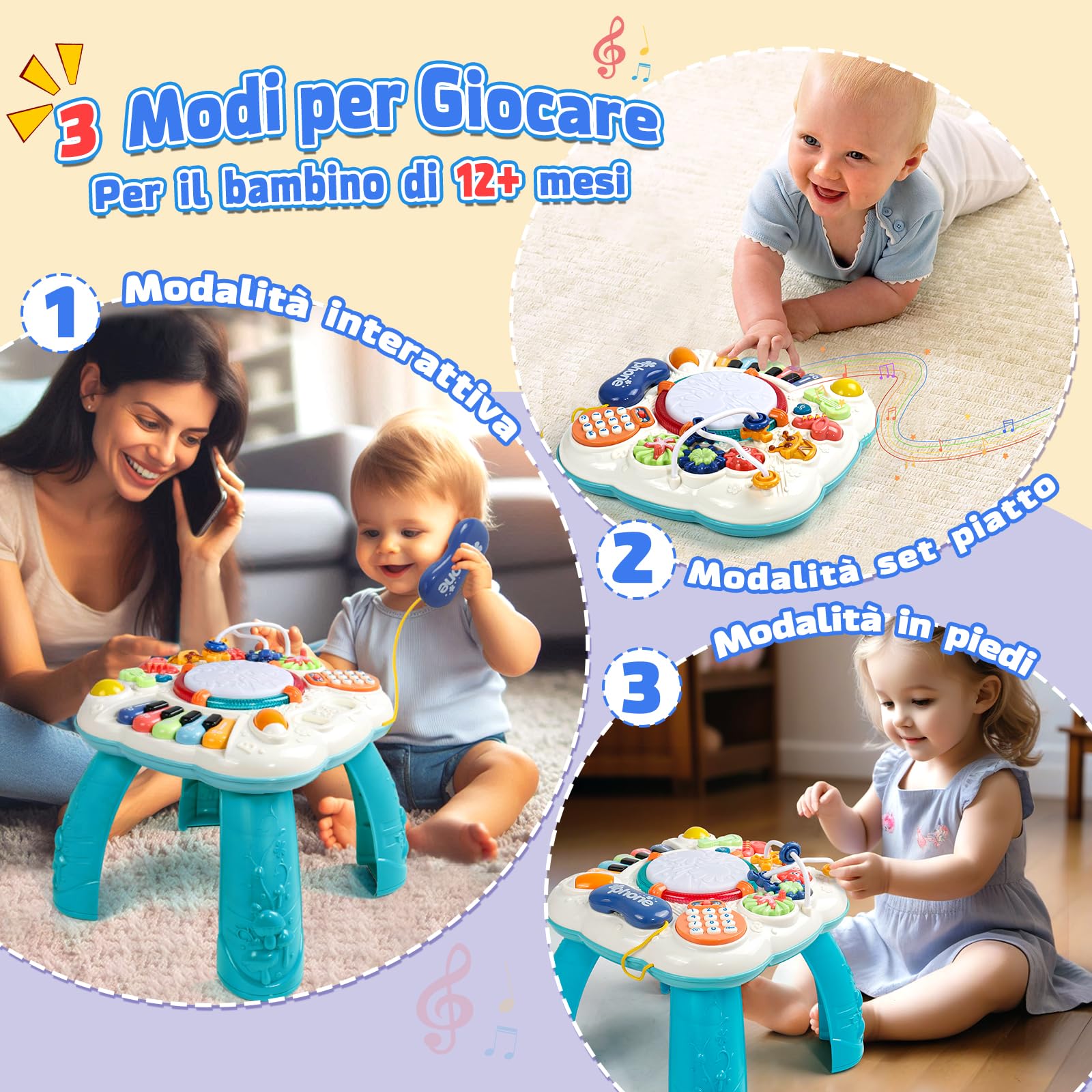 Giochi Bambini 1 Anno - Tavolino Tavolo Multiattivita Interattivo Bambini Giochi Montessori Educativi Giocattoli Bambina Bambino Natale Regalo per Bimbo 1 2 3 Anni