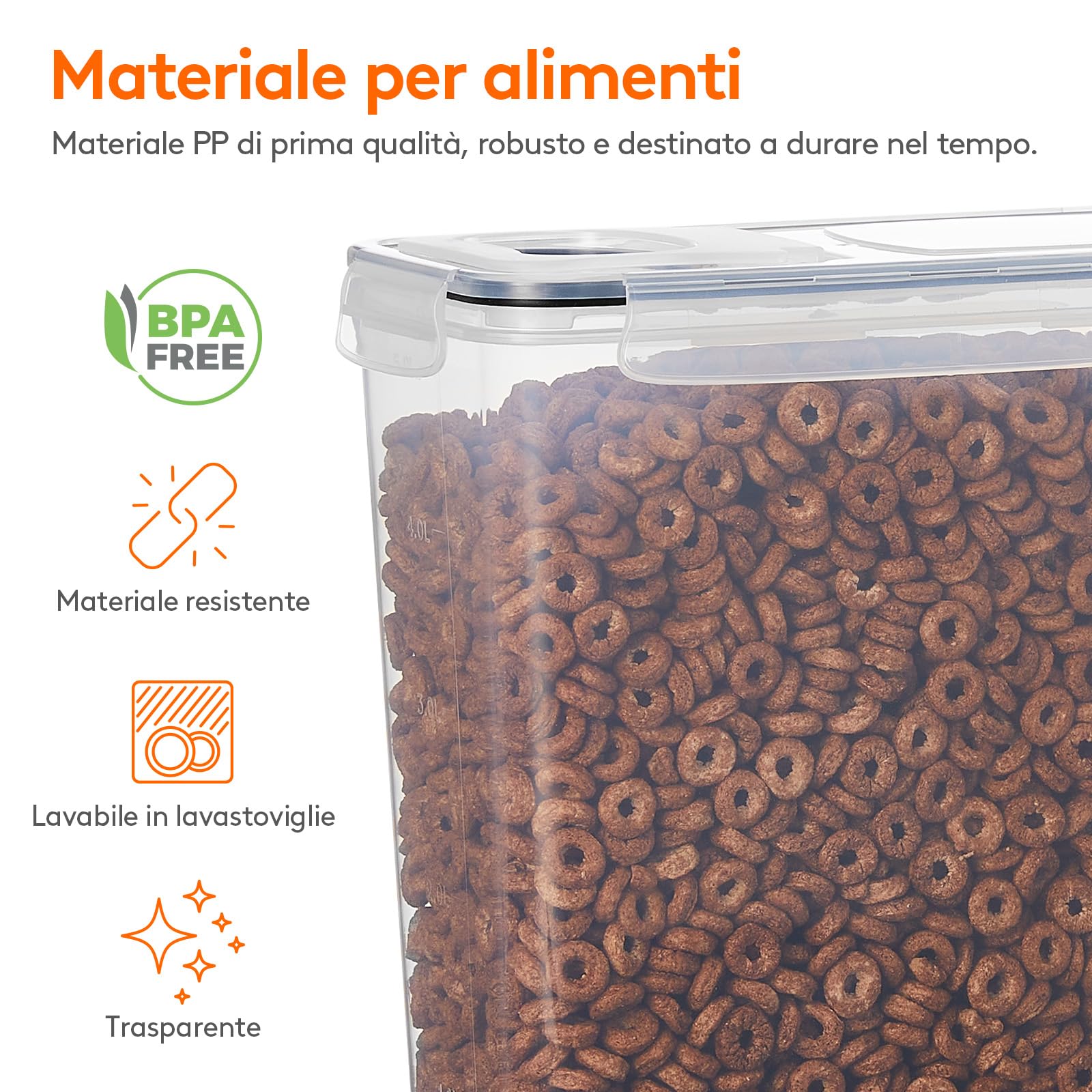 Lifewit 4 Contenitori Ermetici per Alimenti, Set Contenitori per Alimenti 5.5L, Contenitori Pasta Dispensa Salvaspazio, Contenitori Barattoli Cucina Accessori, Barattoli Pasta Plastica con Coperchio