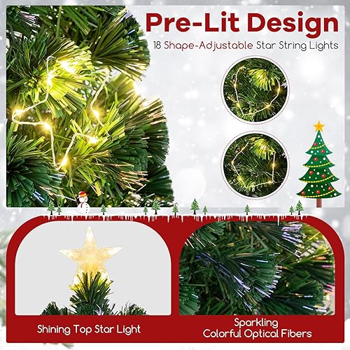 Miniatura 106 de Goplus Árbol de Navidad artificial de fibra óptica preiluminado, con luces LED multicolor y copos de nieve (6 pies)