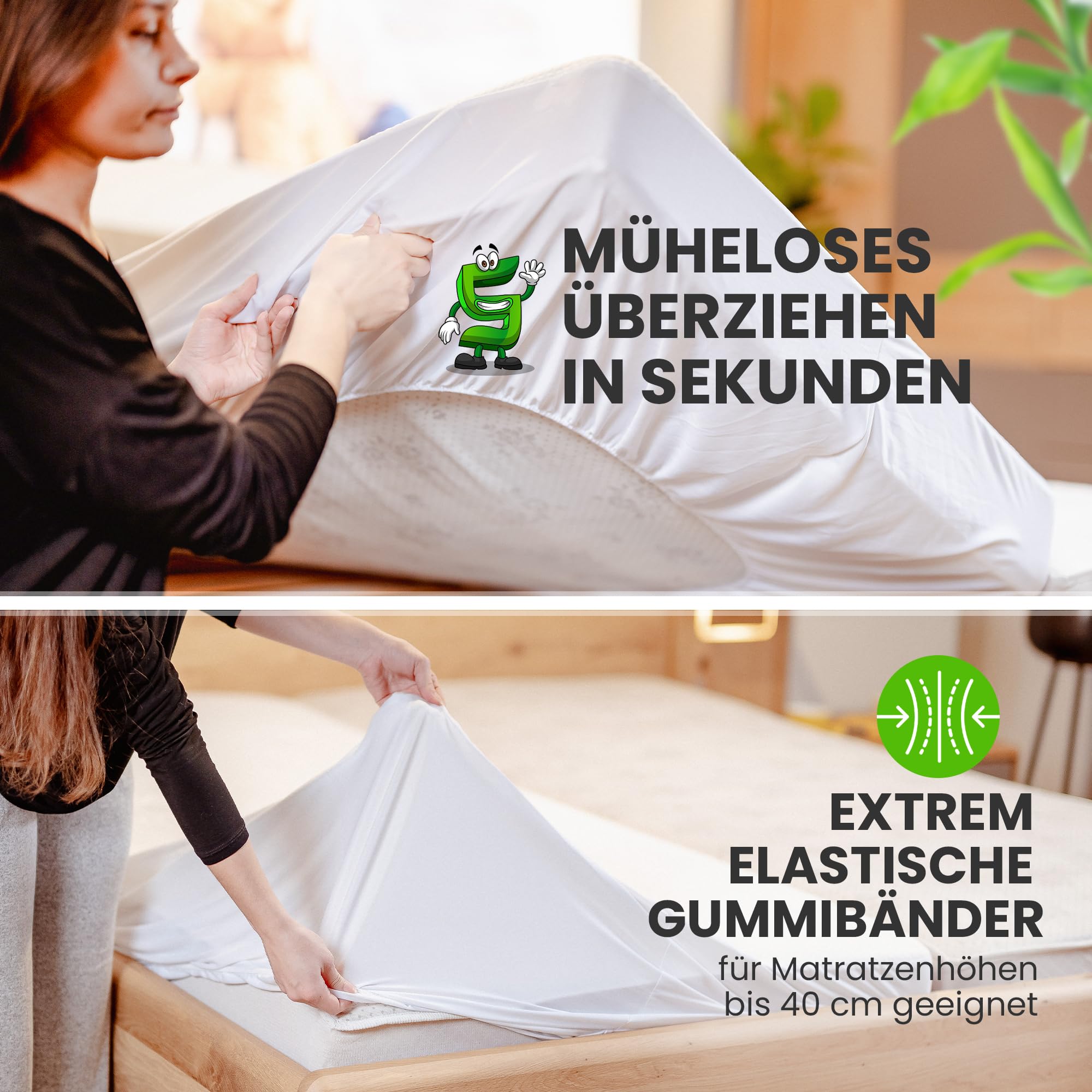 Protector de colchón 90 x 200 cm, impermeable y transpirable, de viscosa de bambú, con certificación Öko-Tex® y Dermatest®, apto para alérgicos, antiácaros, impermeable