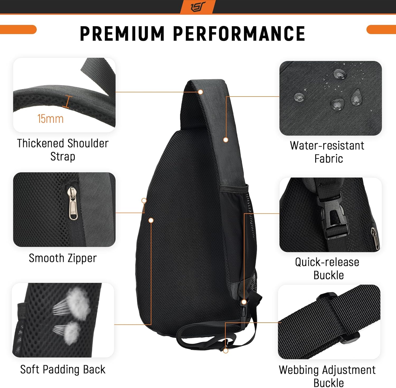 SKYSPER Sling Bag RFID Crossbody Sling Backpack Cross Body Shoulder Travel Bag Hiking Daypack for Women Men(Black) - Image 4