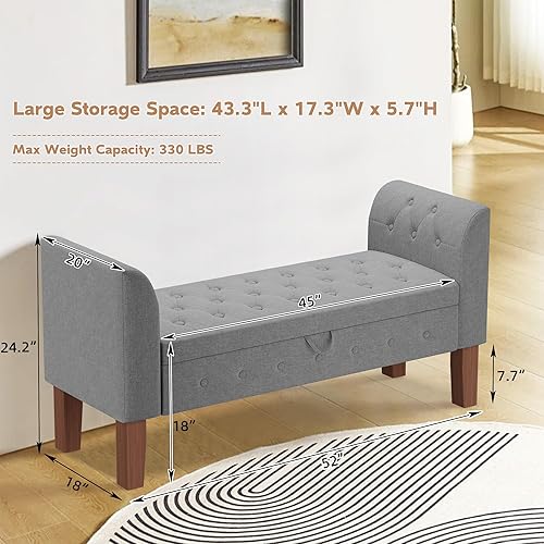 Miniatura 2 de Awonde Banco de almacenamiento armado para dormitorio, entrada, sala de estar, banco otomano tapizado copetudo, color gris Gris,Beige,Gris