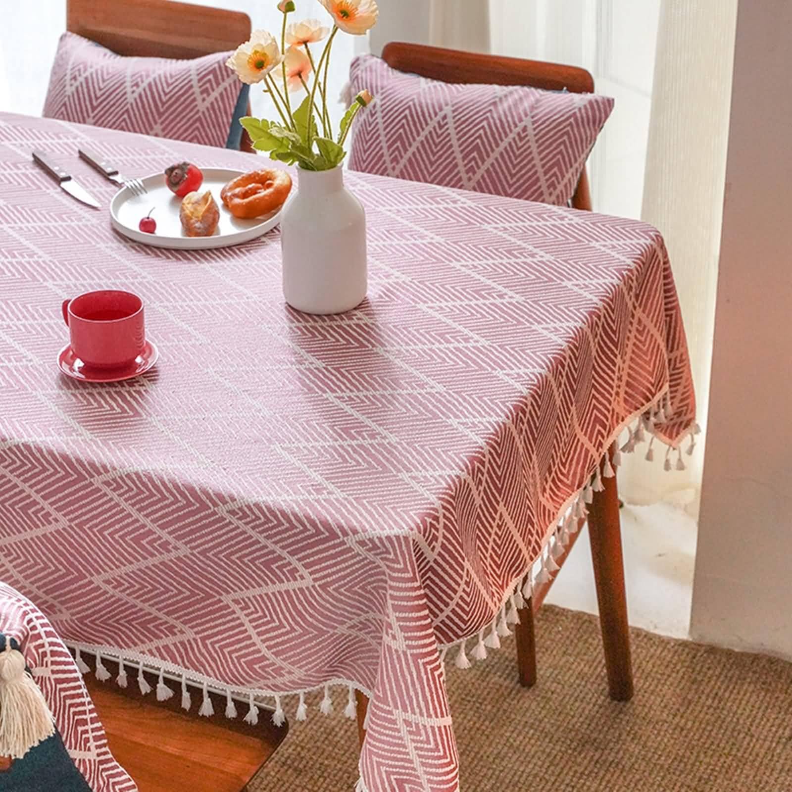 Tovaglia da Cucina Rettangolare, Tovaglie 110 x 170 cm Motivo ondulato a spina di pesce in Lino Tovaglia per Casa e Cucina, Tovaglia Elegante per PicnicRosa
