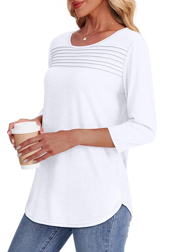 White Tops for Women 3/4 Length Sleeve Blouses Dressy Casual Plus Size Tshirts Shirts Spring Summer Teacher Outfits Early Fall Fashion Beach Vacation Clothes 3XL by OFEEFAN - Used condition - Image 4