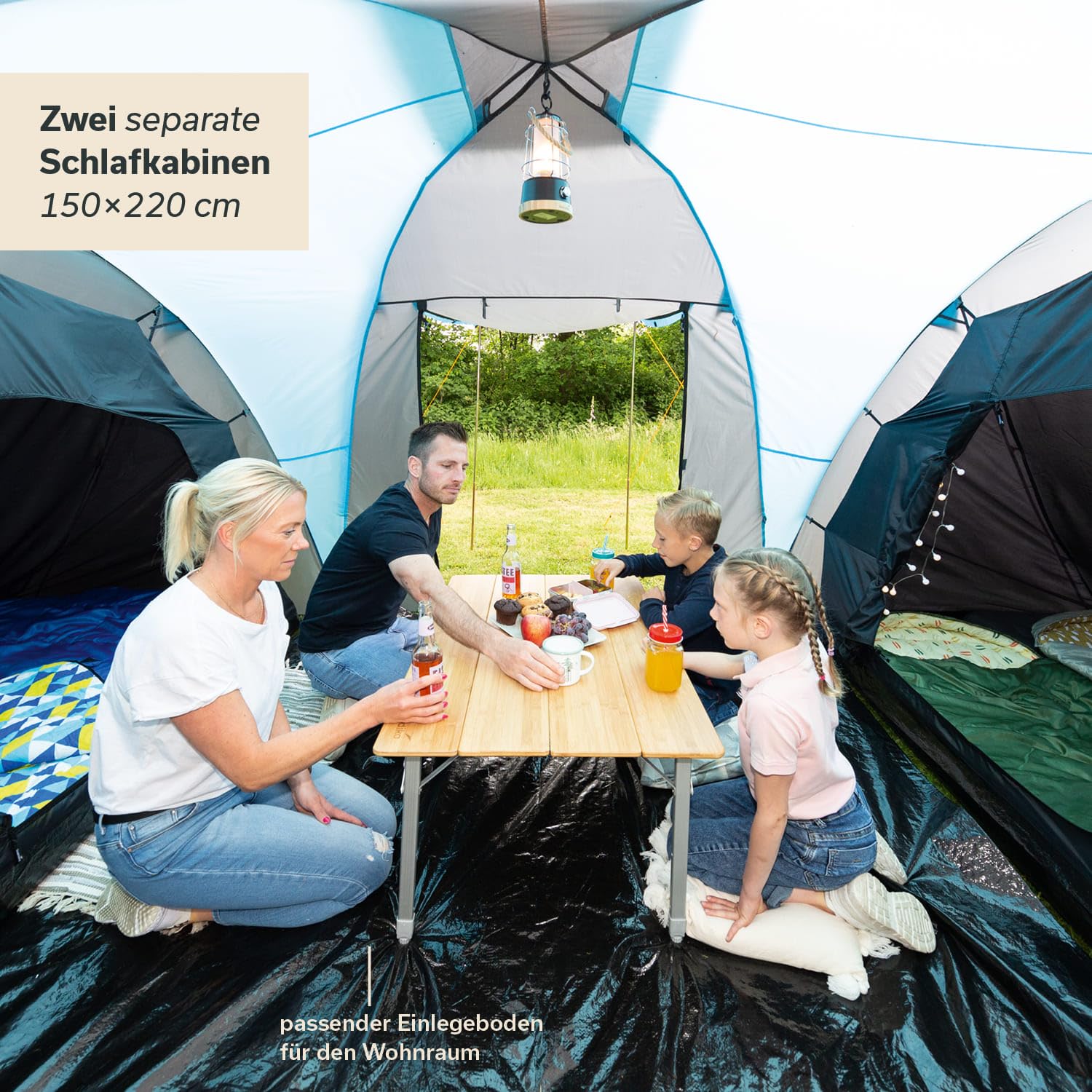 Skandika Kuppelzelt Hammerfest 4/4+ | Camping Zelt 4 Personen mit/ohne eingenähtem Zeltboden, mit/ohne Sleeper Technologie, 2 Kabinen, 2 m Stehhöhe, wasserdicht, 3000 mm Wassersäule | Campingzelt