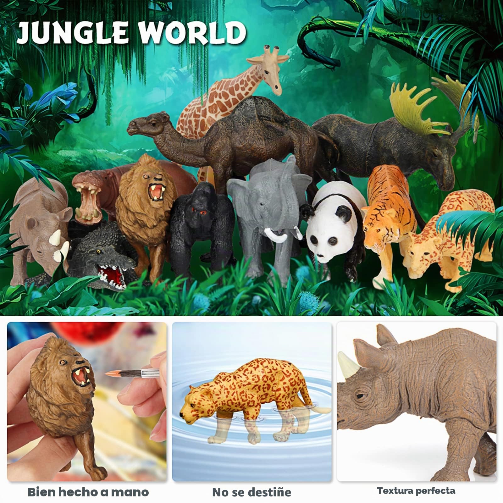 Mini Tudou Juguetes Animales Safari Figuras, 12 Piezas Jumbo Salvaje Figuritas, Zoo Africano Juego de Animal con León, Elefante, Jirafa, Plástico Animales Juguetes Didácticos para Niños y Niñas