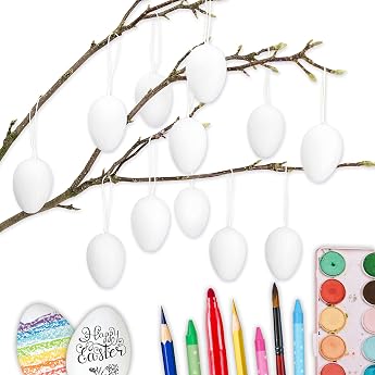 Paper Kites 12 White Easter Eggs Made of Paper-M ch  Classic Easter Decoration for Branches and Easter Arrangements Eggs for Painting and Labelling Easter 2021