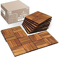 Tranquillo Acacia Wood Interlocking Deck Tiles 12x12 - Waterproof Non-Slip Patio Flooring, Easy Install Indoor Outdoor, 10 Pack 10 Sq Ft