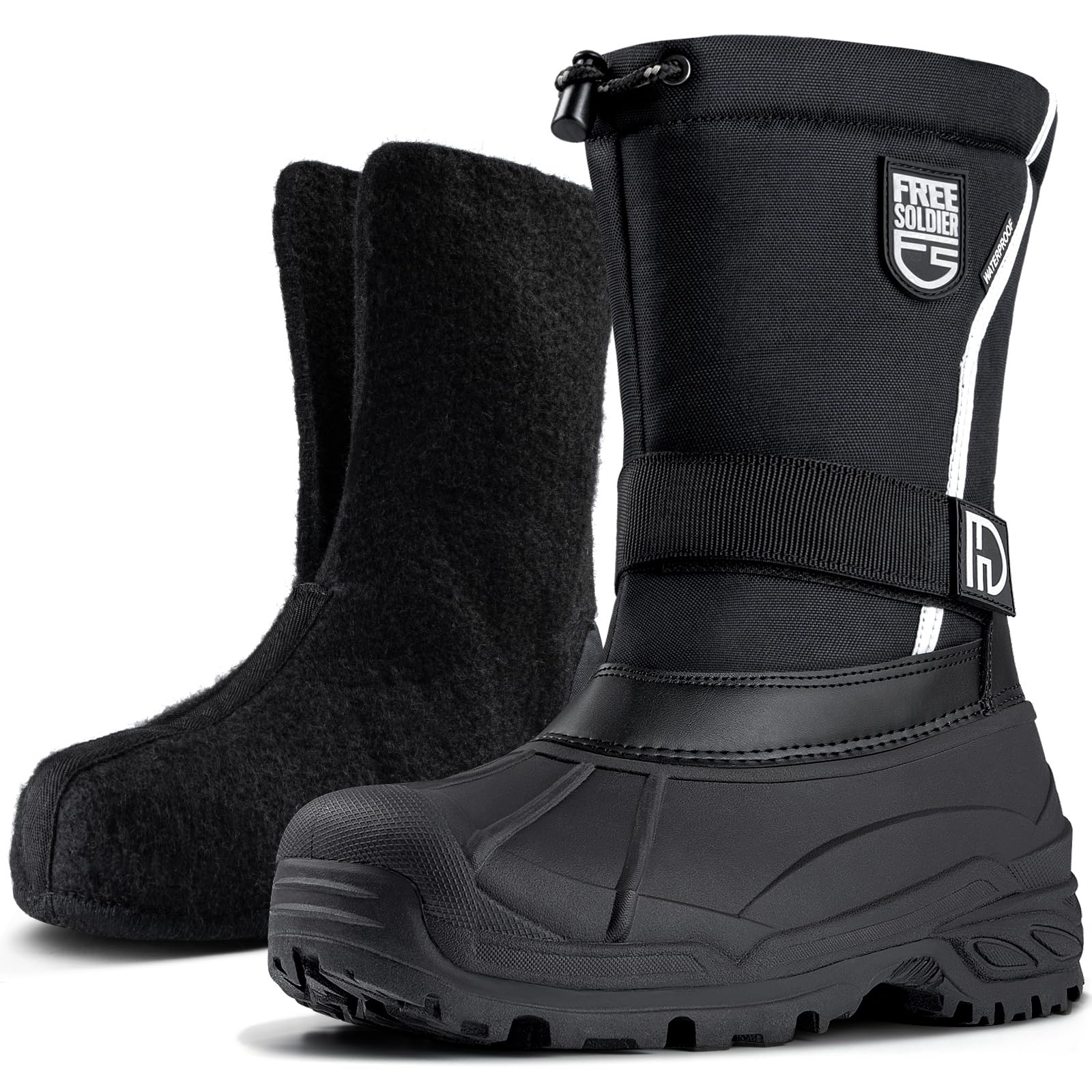 FREE SOLDIER Herren Schneeschuhe Isoliert, Wasserdicht, Winterschuhe, Rutschfest, Außentramschuh Mit Ausnehmbarem Futter