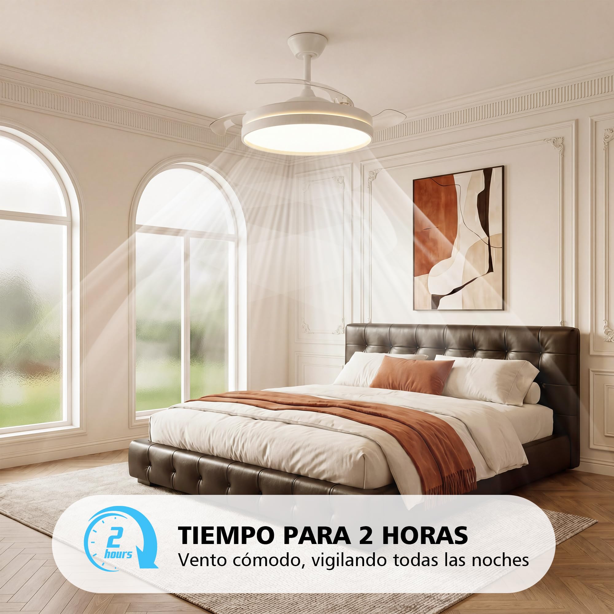 NIORSUN Ventilador de techo con luz,42" (106cm) Ventilador de techo,3 tonalidades, aspas desplegables, 40w 6 velocidades, APP&control remoto, Función Verano-Invierno,Blanco