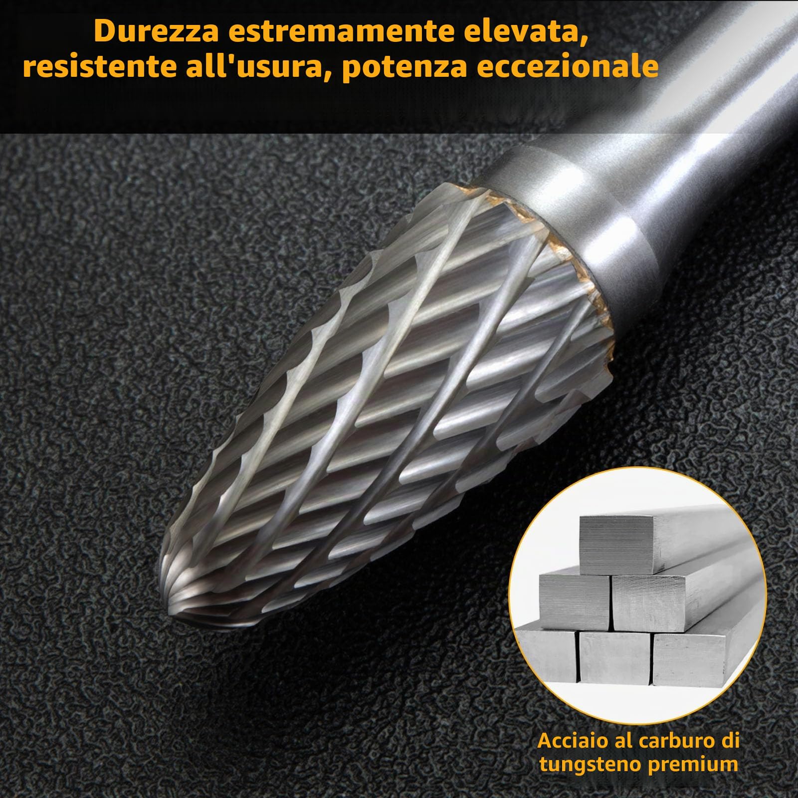 Set di Frese in Metallo Duro, 10 Pezzi Frese Rotanti in Carburo di Tungsteno con Gambo da 6mm per Legno, Acciaio, Metallo, Incisione, Lucidatura, Trapano