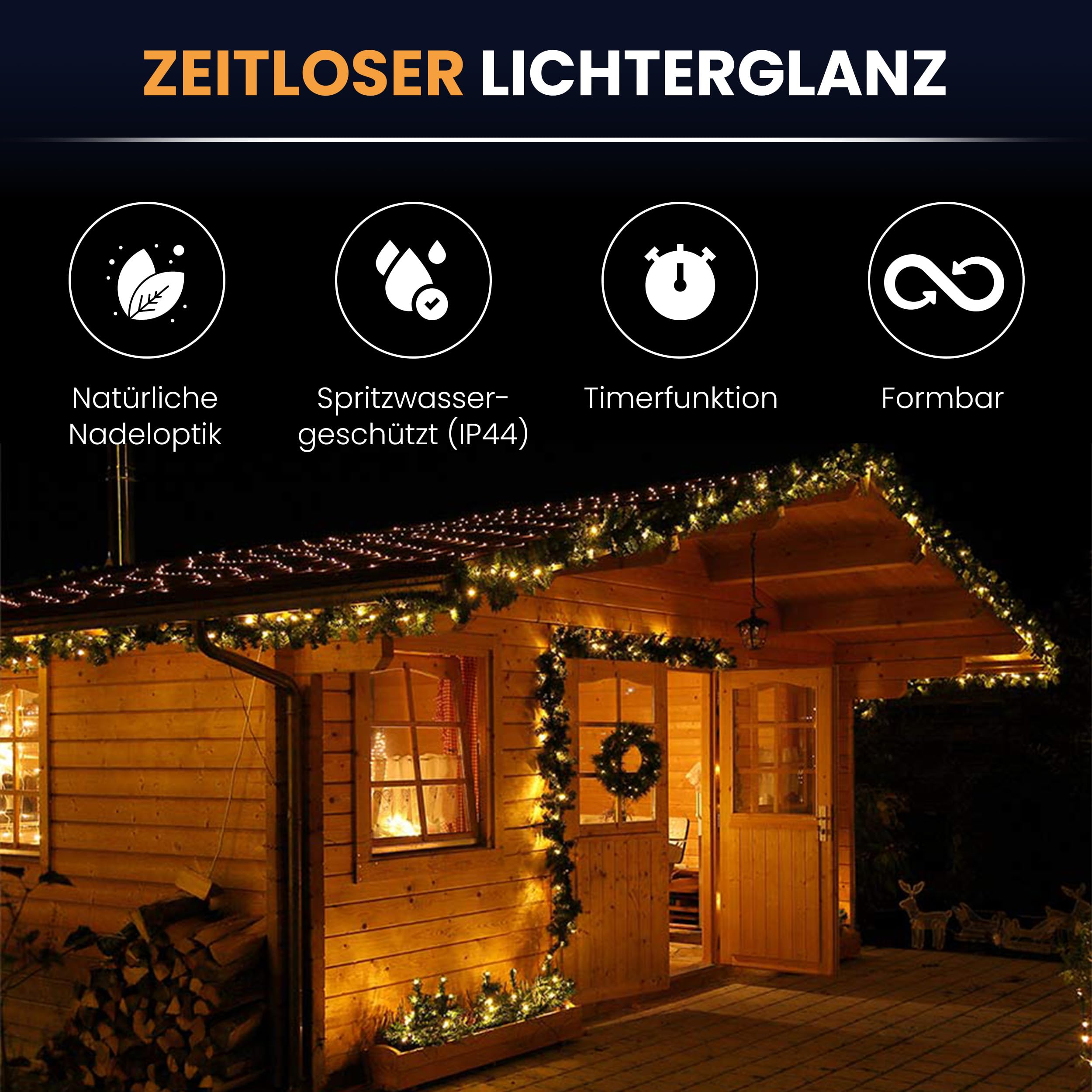 Gartenpirat Künstliche Tannengirlande Türgirlande beleuchtet 8,1 m 120 LED warmweiß Timer-Funktion Weihnachtsdeko