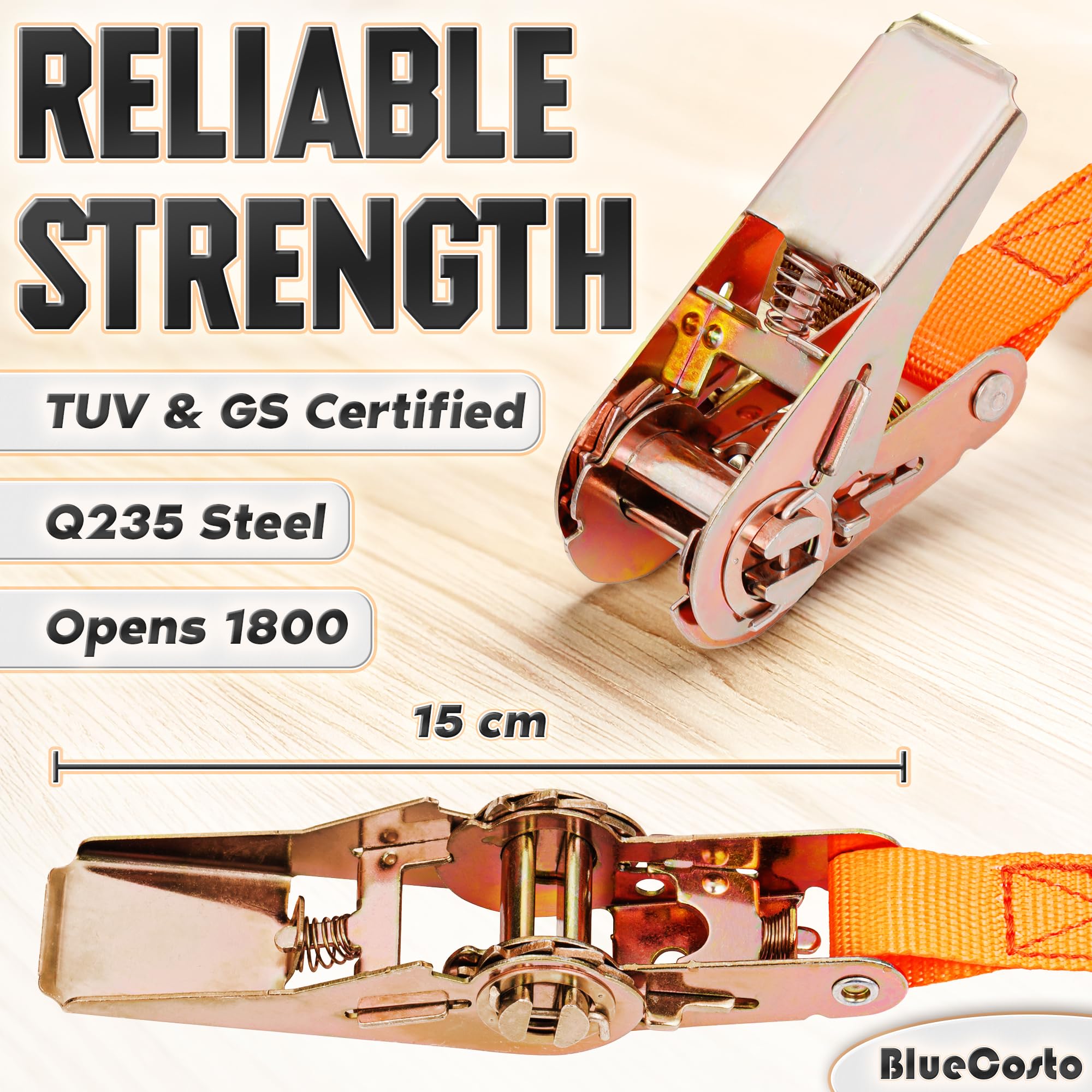 Premium Ratchet Straps - 4 Pack, Orange - 4 Meters Racheting Lashing Straps - Heavy-Duty 400 lb Load Capacity, 1200 lb Break Strength