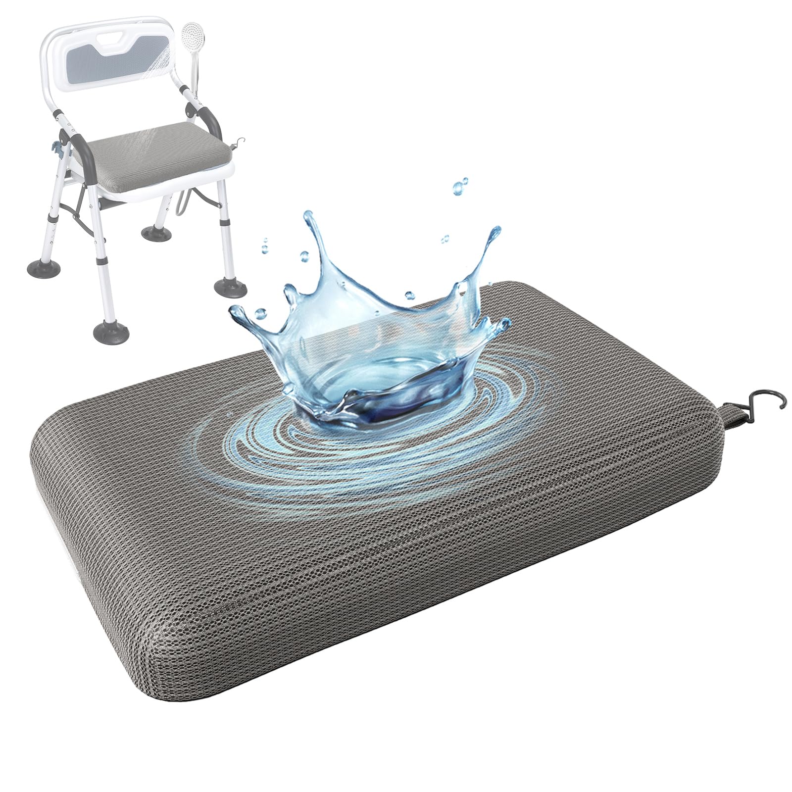 Photo 1 of Fasjloctavty Shower Seat Cushion with Non-Slip Silicone Bottom, Shower Chair Cushion for Transfer Benches,Washable 3D Mesh Pad with Hook,Quick Drying Bathtub Chair Pad for Elderly, Pregnancy