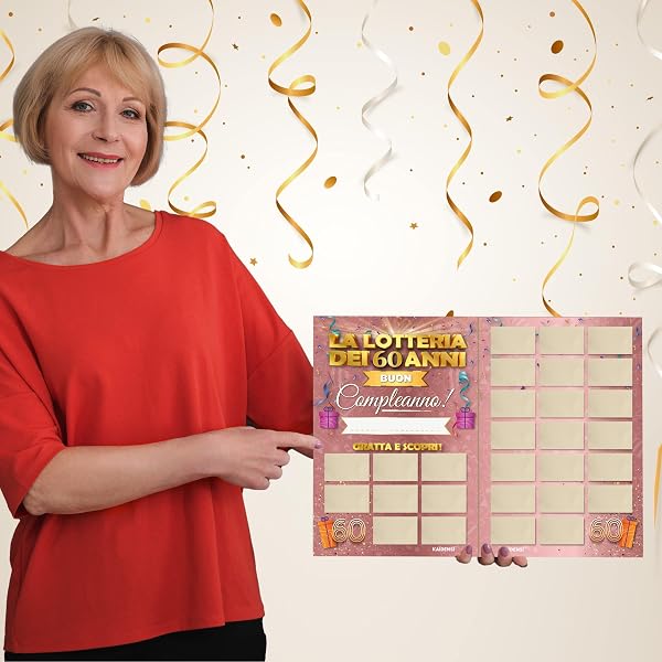 Maxi Gratta e Vinci Personalizzato Gioco Compleanno – Idea Regalo Lotteria del 60enne Versione A3 - Calendario Auguri Grattabile 60 Anni Per Invitati - Regali Divertenti 60 Anni Uomo Donna Originale - 5