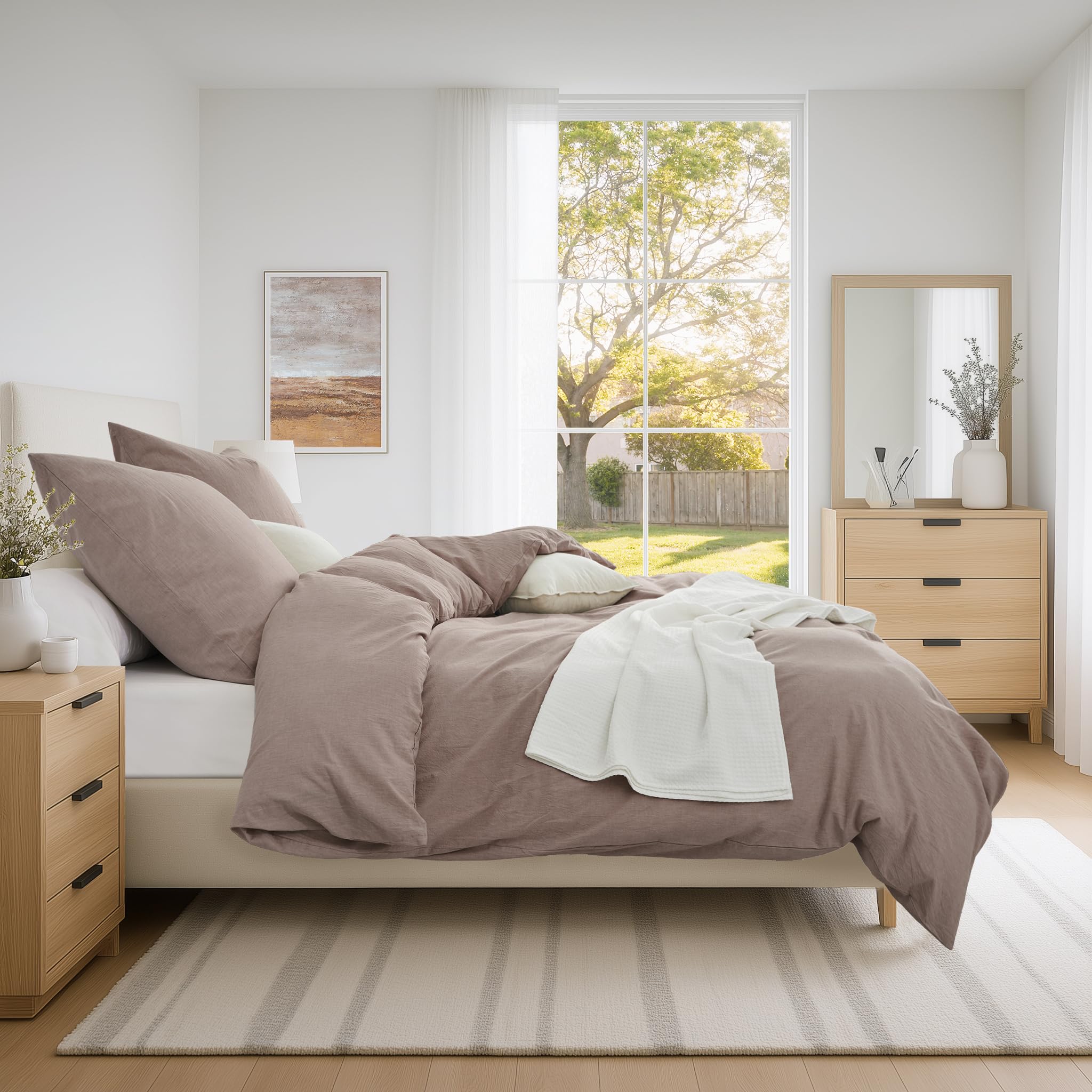 Copripiumino Estivo 3 pezzi 200x220 Marrone - 100% Cotone prelavato - OEKO-TEX - 1 Copripiumino + 2 Federe 80x80 con cerniera