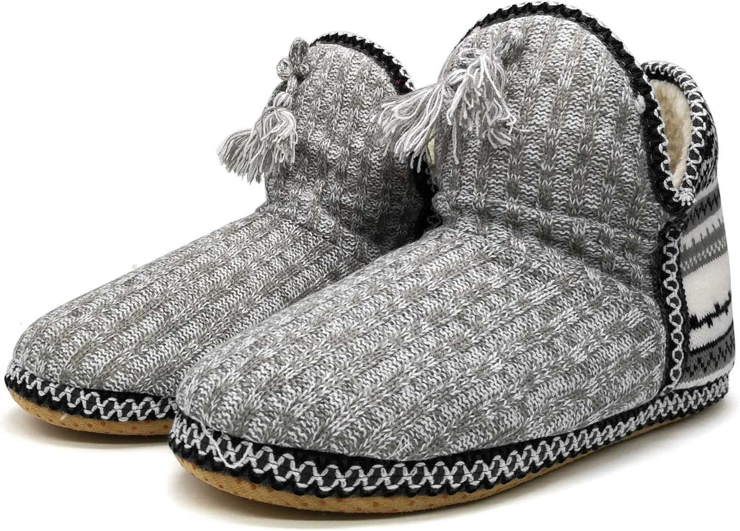 GPOS Women's Faux Cashmere Knit House Slipper Booties Cotton Quilted Warm Indoor Ankle Boots - Image 2