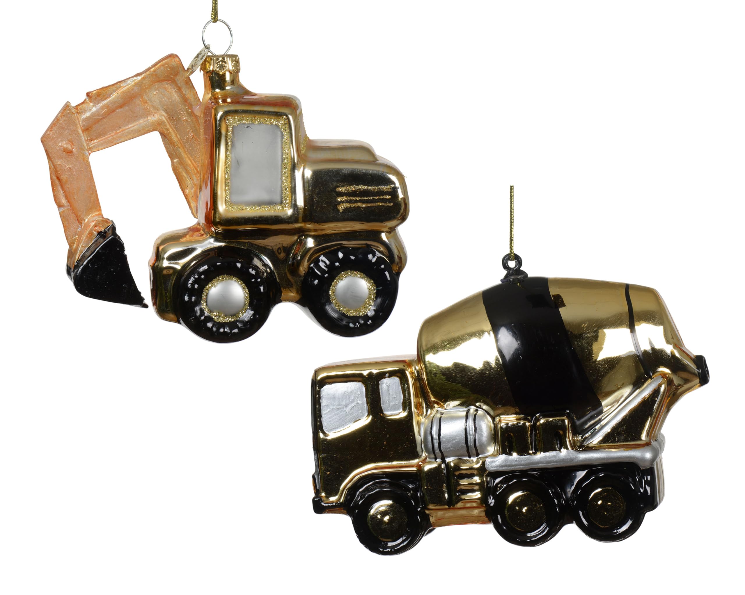 Tractor van glas, hanger, rood, zwart, 9 x 7 x 5 cm, boomversiering, kerstballen, kerstballen, tractoren, cadeau voor man en jongen, kerstdecoratie, glazen bol
