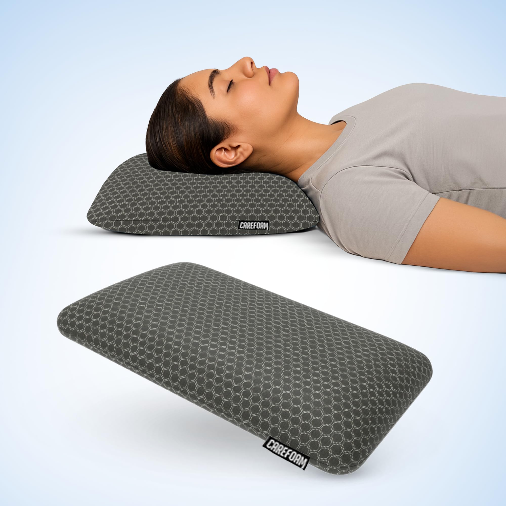 CareFoam Orthopedic Memory Foam Pillow for Comfortable Sleep, Neck & Shoulder Pain Relief with Removable Zipper Black Jacquard Cover 20 x 13 x 4 Inch Pack of 1 - Image 8 thumbnail