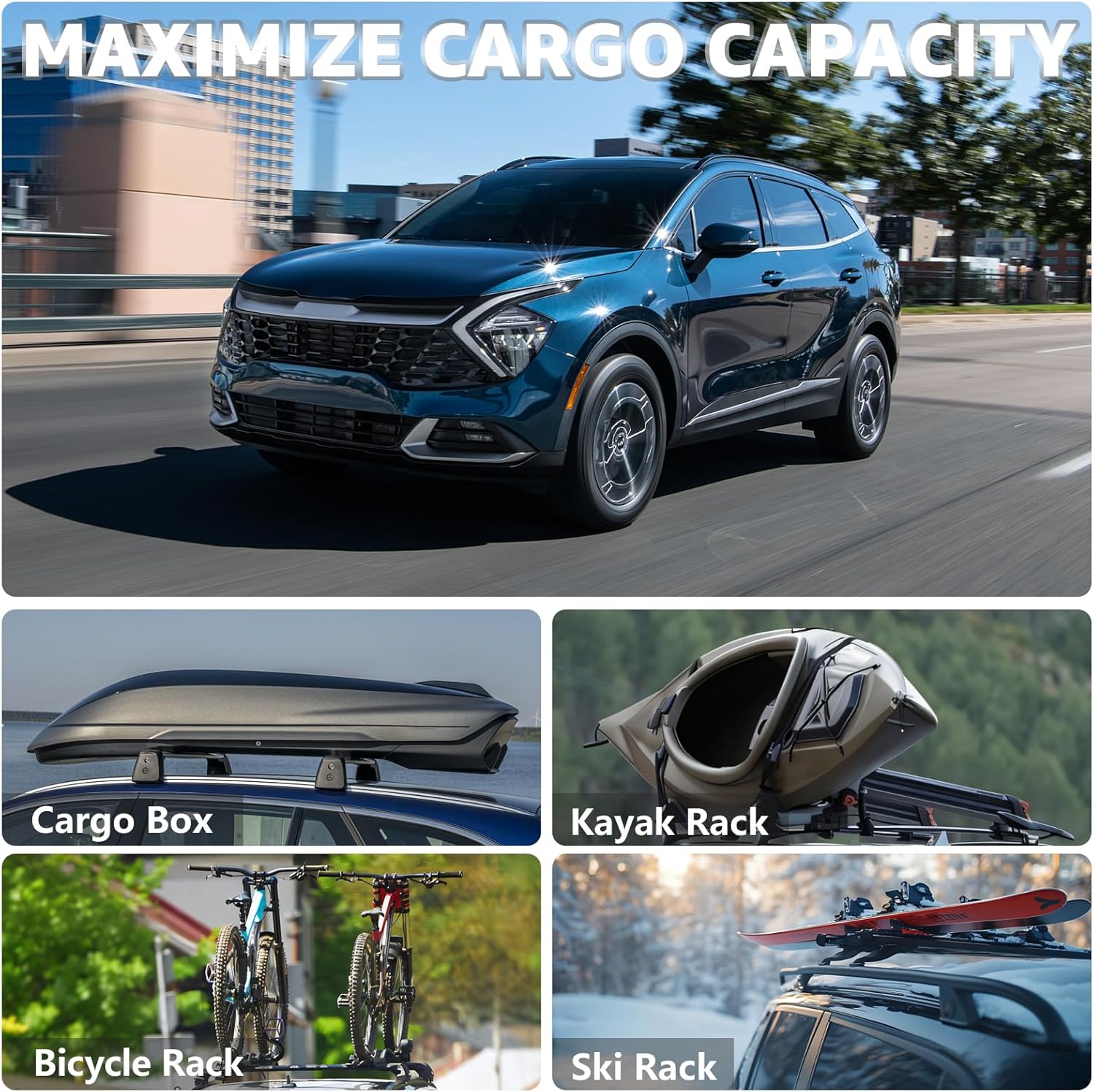 Roof Rack Cross Bars Compatible with Kia Sportage SX/EX & SX/EX Prestige 2023-2026, Adjustable Aluminum Heavy Duty 300 LBS Anti-Theft Lock Cargo Carrier Rooftop Crossbar for Bike, Snowboard, Luggage