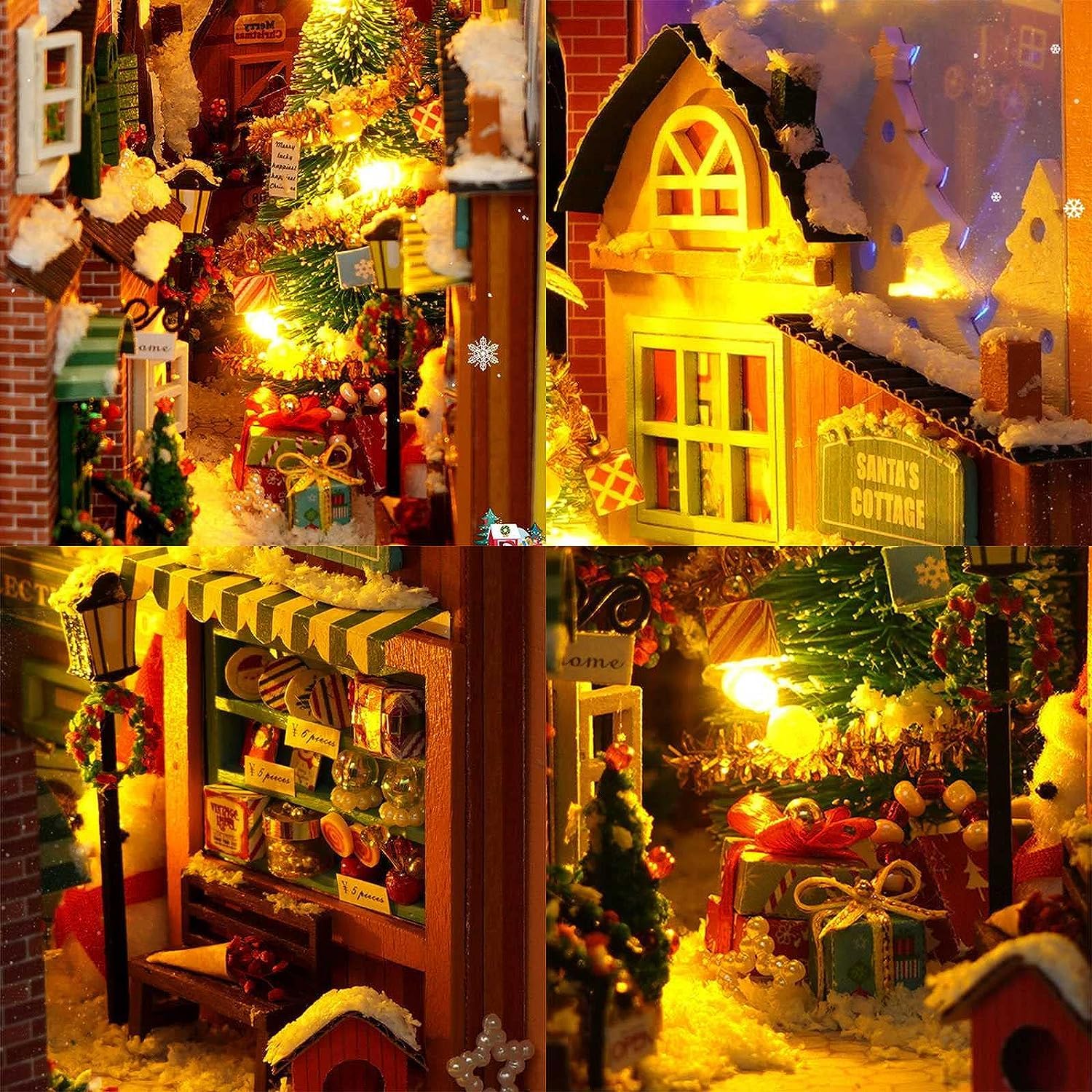 Model edukacyjny Zestaw do samodzielnego budowania książek, DIY Domek dla lalek Booknook, Świąteczna książka Zestaw do budowania modeli domów Wstaw dekoracje ze światłem LED, Stojak Półka na książki O