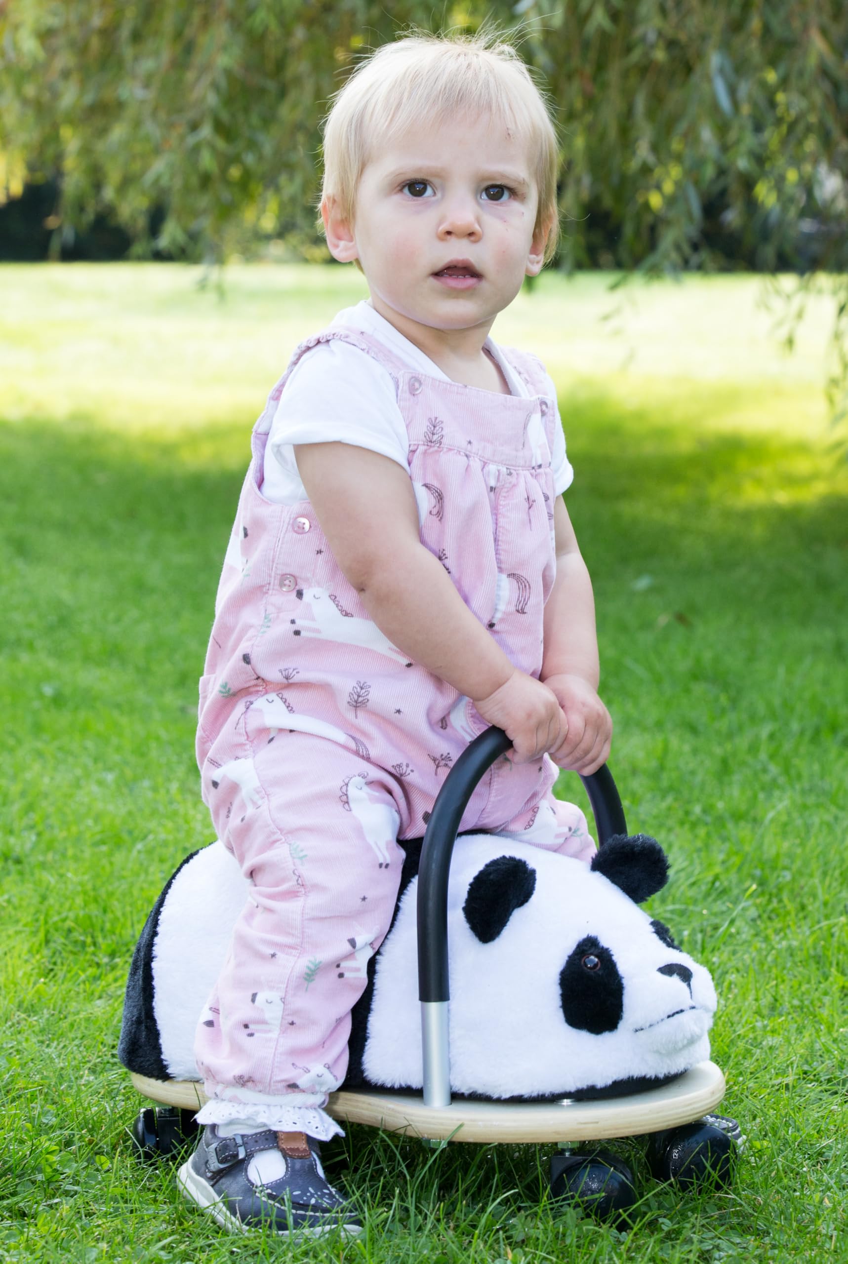 Wheelybug Drewniane zwierzątko do jazdy z wymienną pluszową osłoną, certyfikowana zabawka rozwojowa z certyfikatem bezpieczeństwa, mała (1-3 lata), pluszowa panda