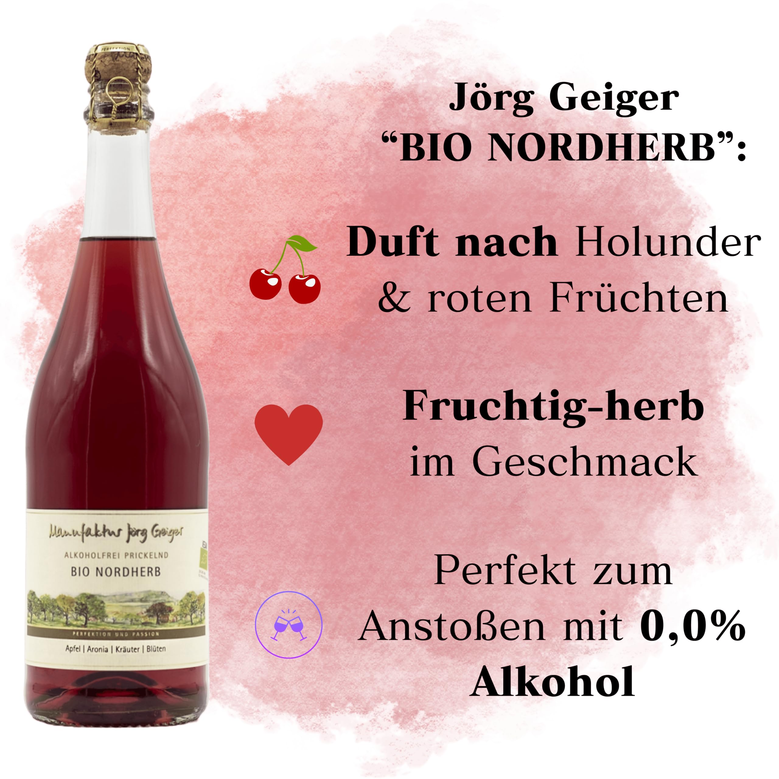Jörg Geiger Alkoholfrei Probierpaket – 6x Bio Fruchtsecco Prickelnd – Klassik Auswahl – inkl. Gratis Sektverschluss – Geschenkset alkoholfrei
