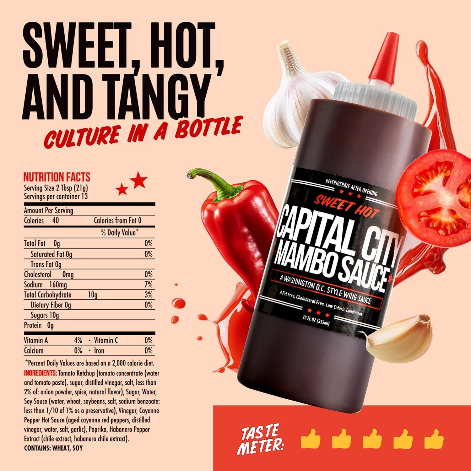 Capital City Mambo Sauce Sweet Hot, Washington DC Wing Sauces, Perfect Condiment for Wings Chicken Pork Beef Seafood Burgers Rice or Noodles, 12oz (2 Pack)