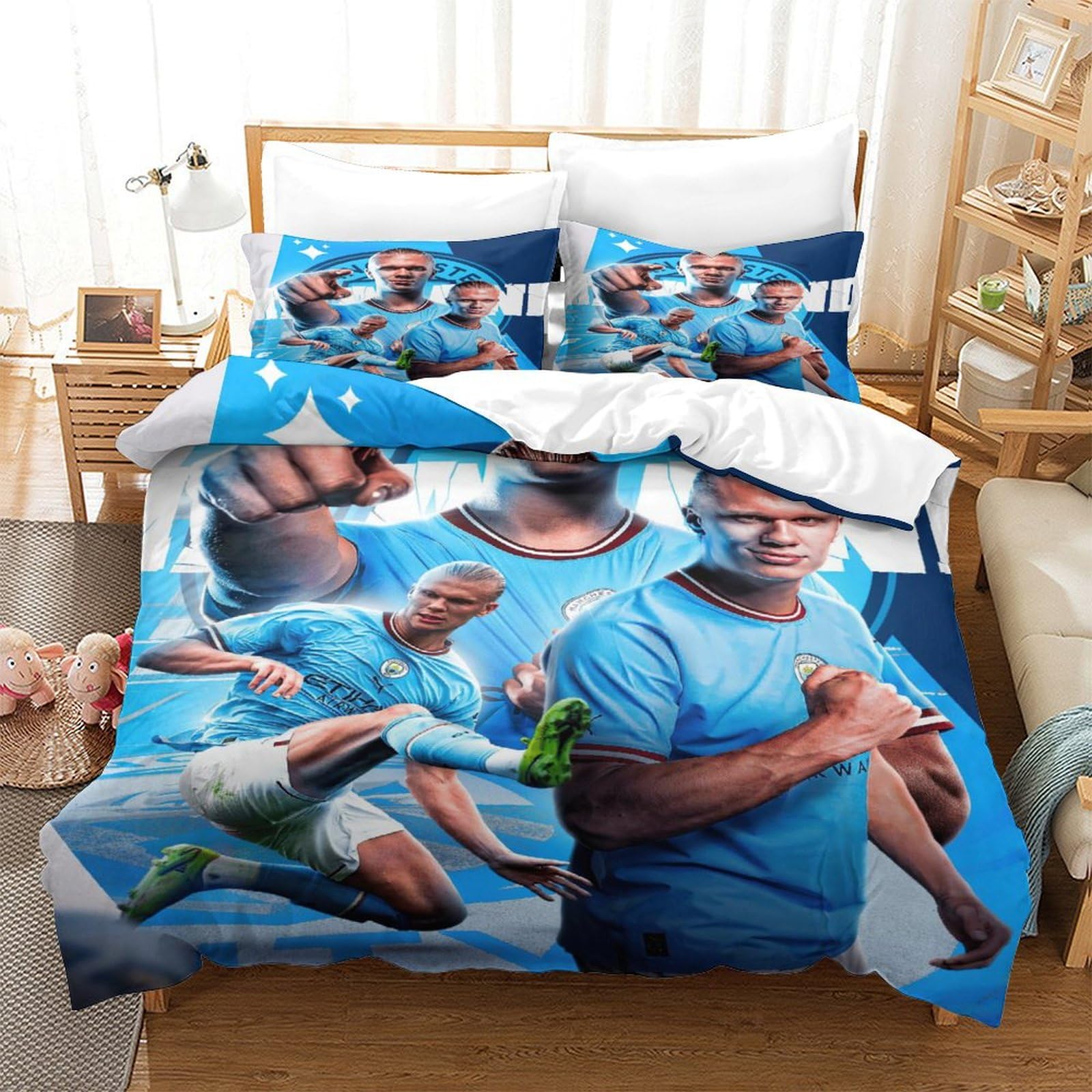 MJCZEGDCR Toddler Girls Boys Erling Haaland Duvet Cover Sets Comforter Cover Duvet Cover 3D Bedding Set Soft Microfiber Quilt Cover Bedroom Decor King（220x240cm）