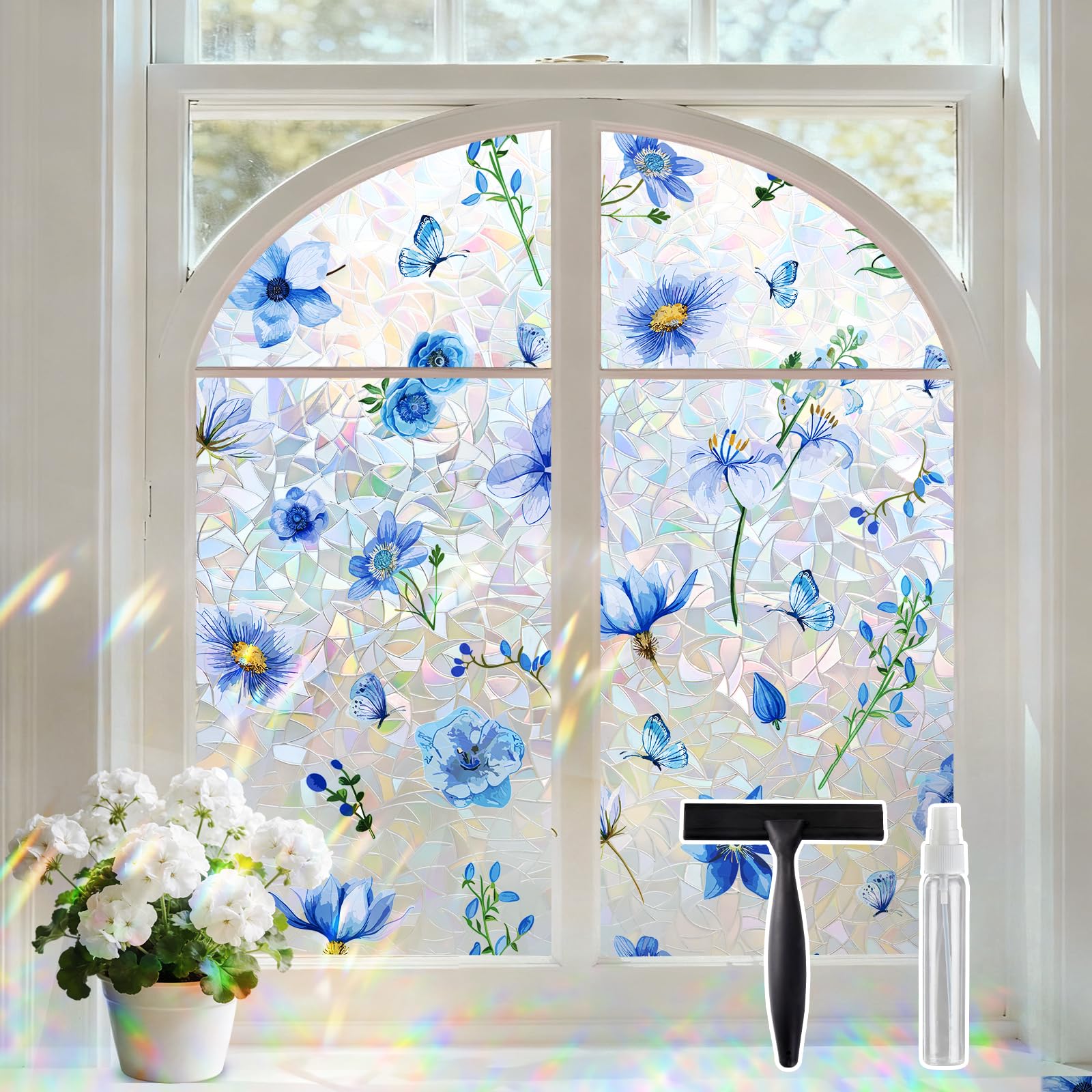 Lifetree Stained Glass Window Film Self Adhesive, Rainbow Window Privacy Film for Glass Windows, Coloured Static Cling Decorative UV Blocking for Home Office Glass Door(Blue, 90 * 200cm)
