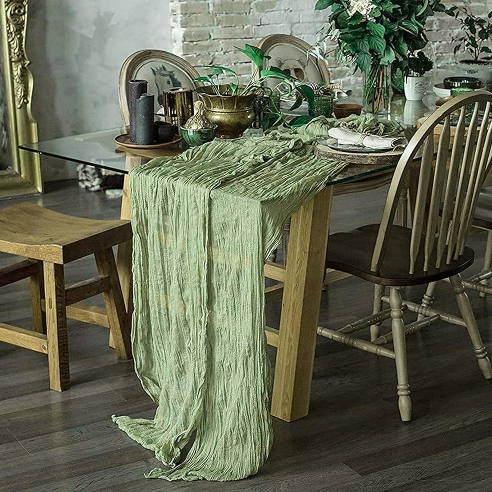 Chemin De Table En Étamine Beige 90x300cm - Décoration Mariage Boho, Noël, Événements | Style Rustique