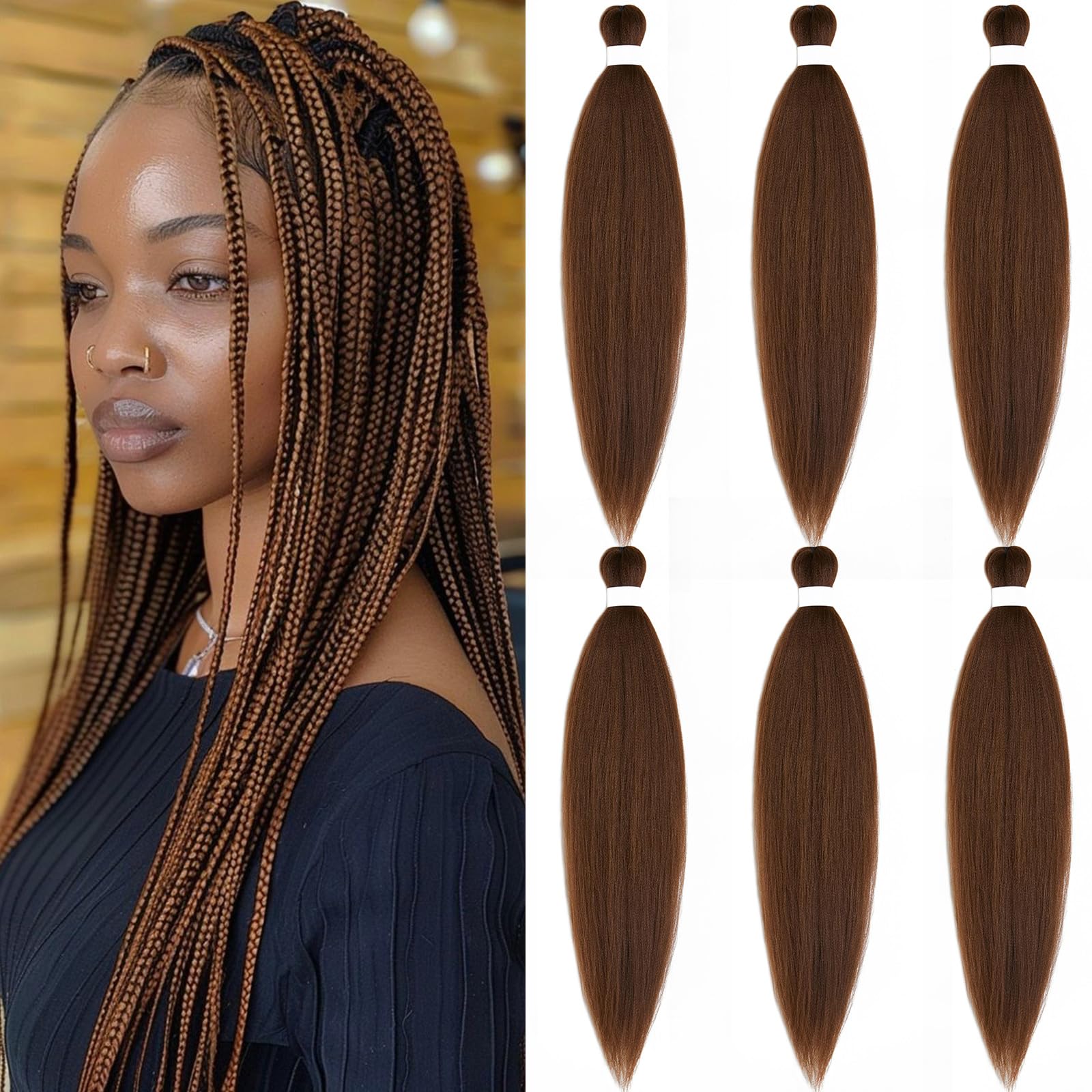 Pre Stretched Braiding Hair Brown Braiding Hair Kanekalo Prestretched Braiding Hair 26 Inch Folded 6 Packs Yaki Texture Long Color Knotless Synthetic
