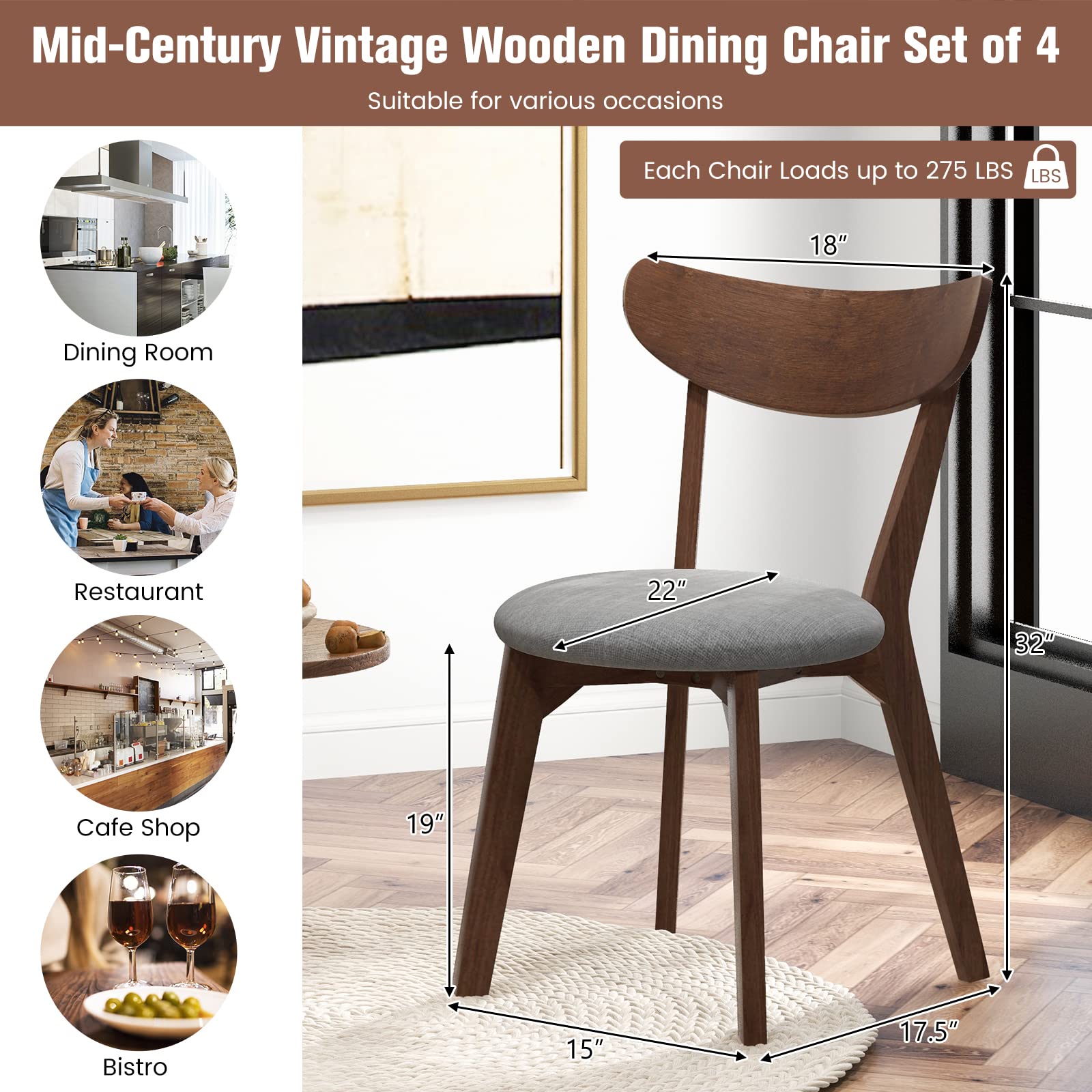 COSTWAY Dining Chairs Set of 2, MidCentury Modern Kitchen & Dining