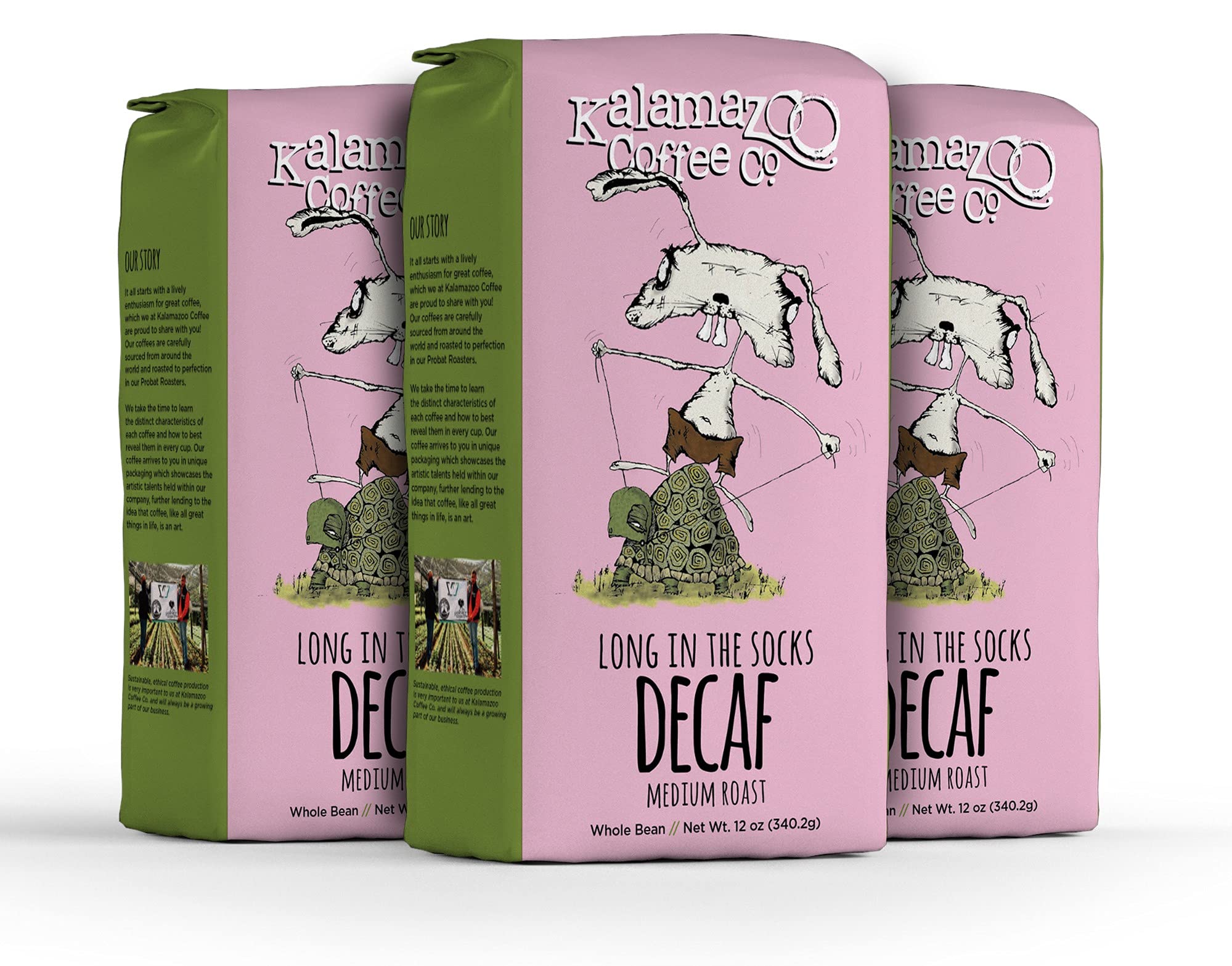 KALAMAZOO COFFEE COMPANY Decaf Whole Bean Coffee - Long in the Socks Medium Roast | 12oz Bag (3 Pack)
